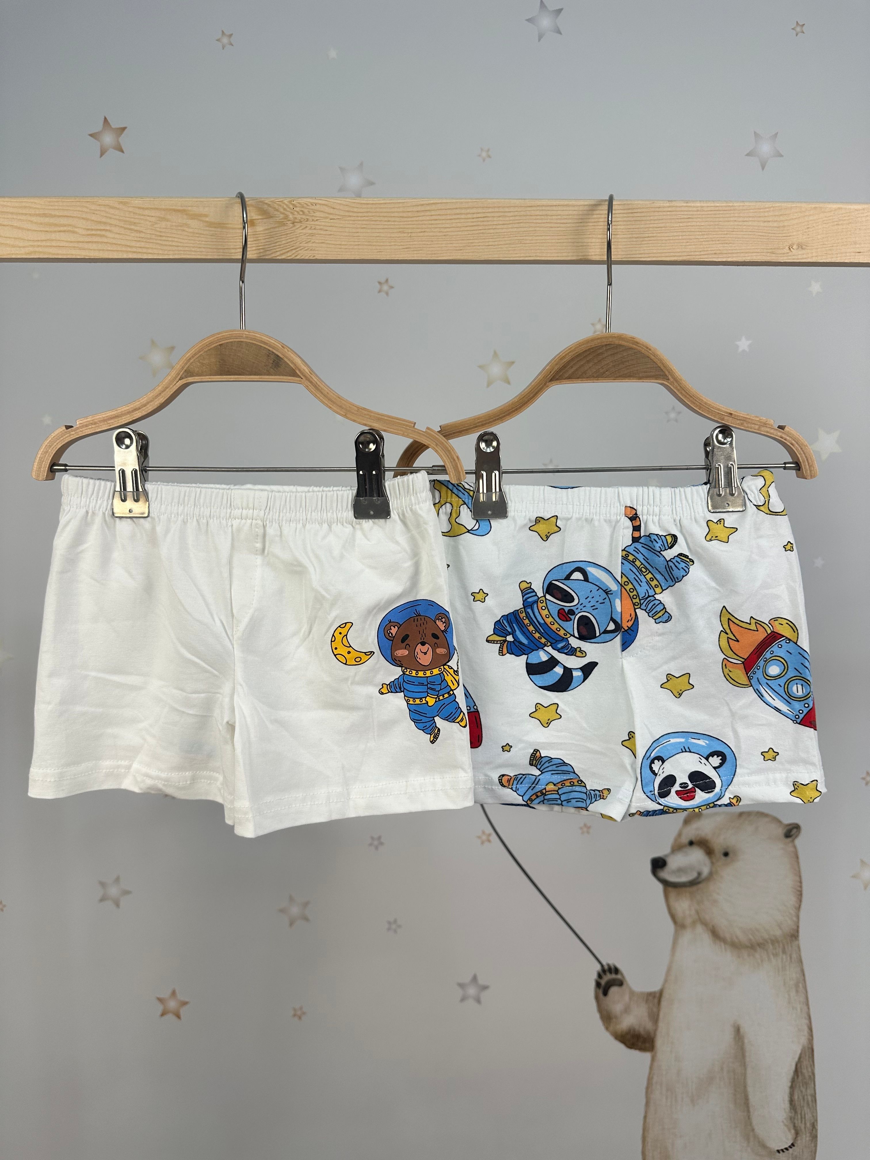 MinyKids Astronot Desen Beyaz 2'li Çocuk Boxer Set