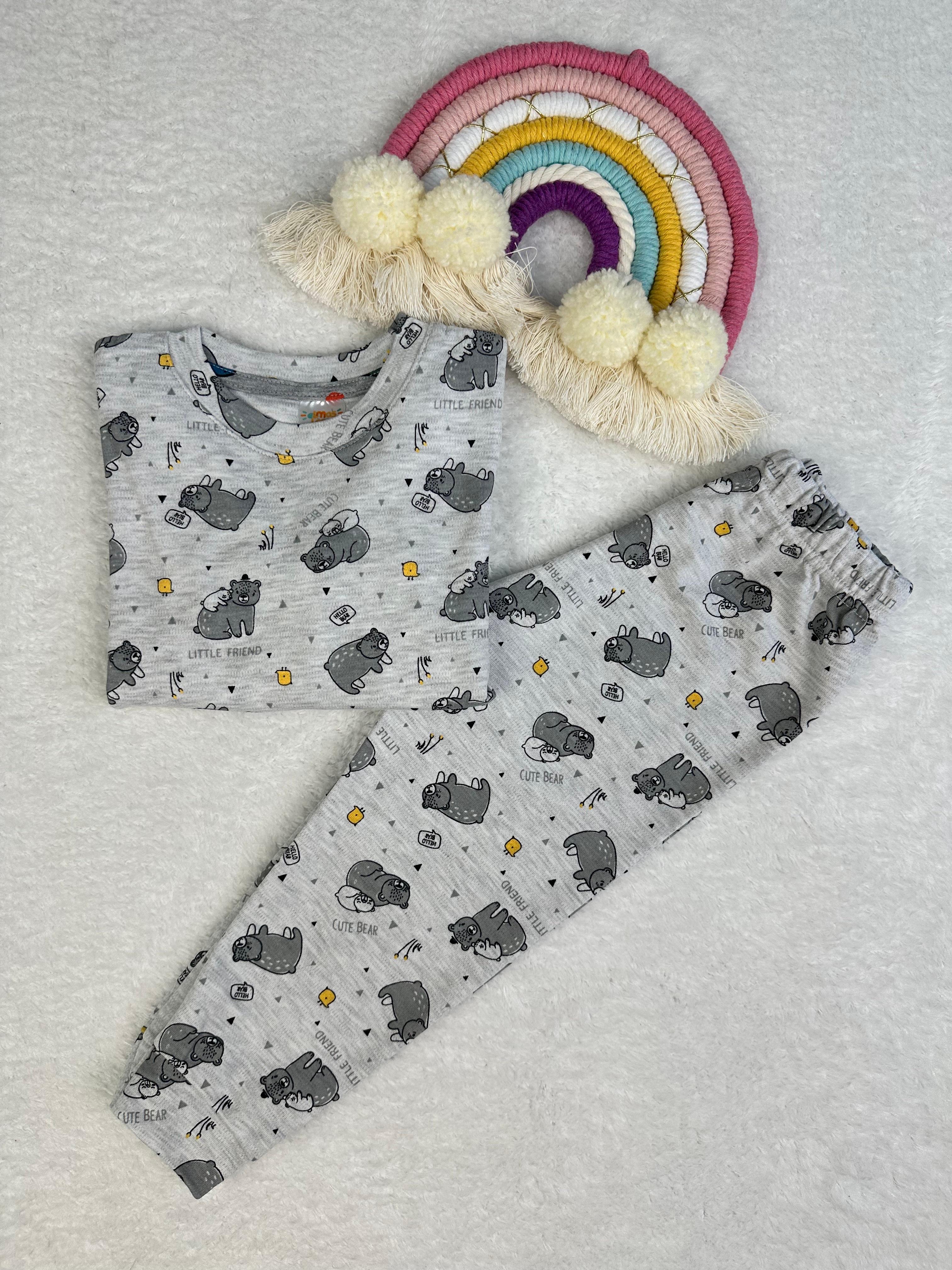 MinyKids Ayıcık Desen Gri Erkek Çocuk Pijama Takımı