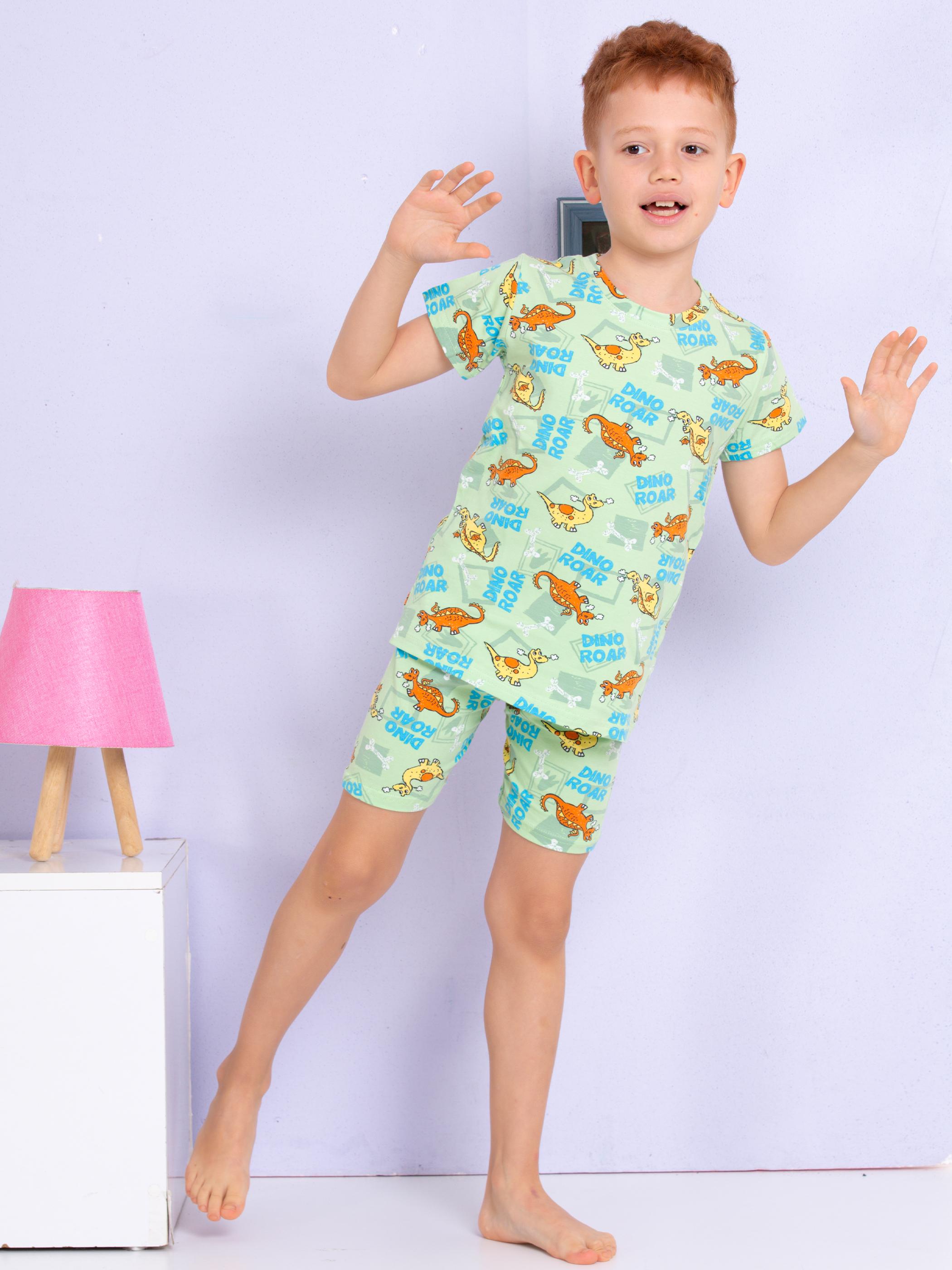 MinyKids Dinozor Desenli Yeşil Şortlu Pijama Takımı