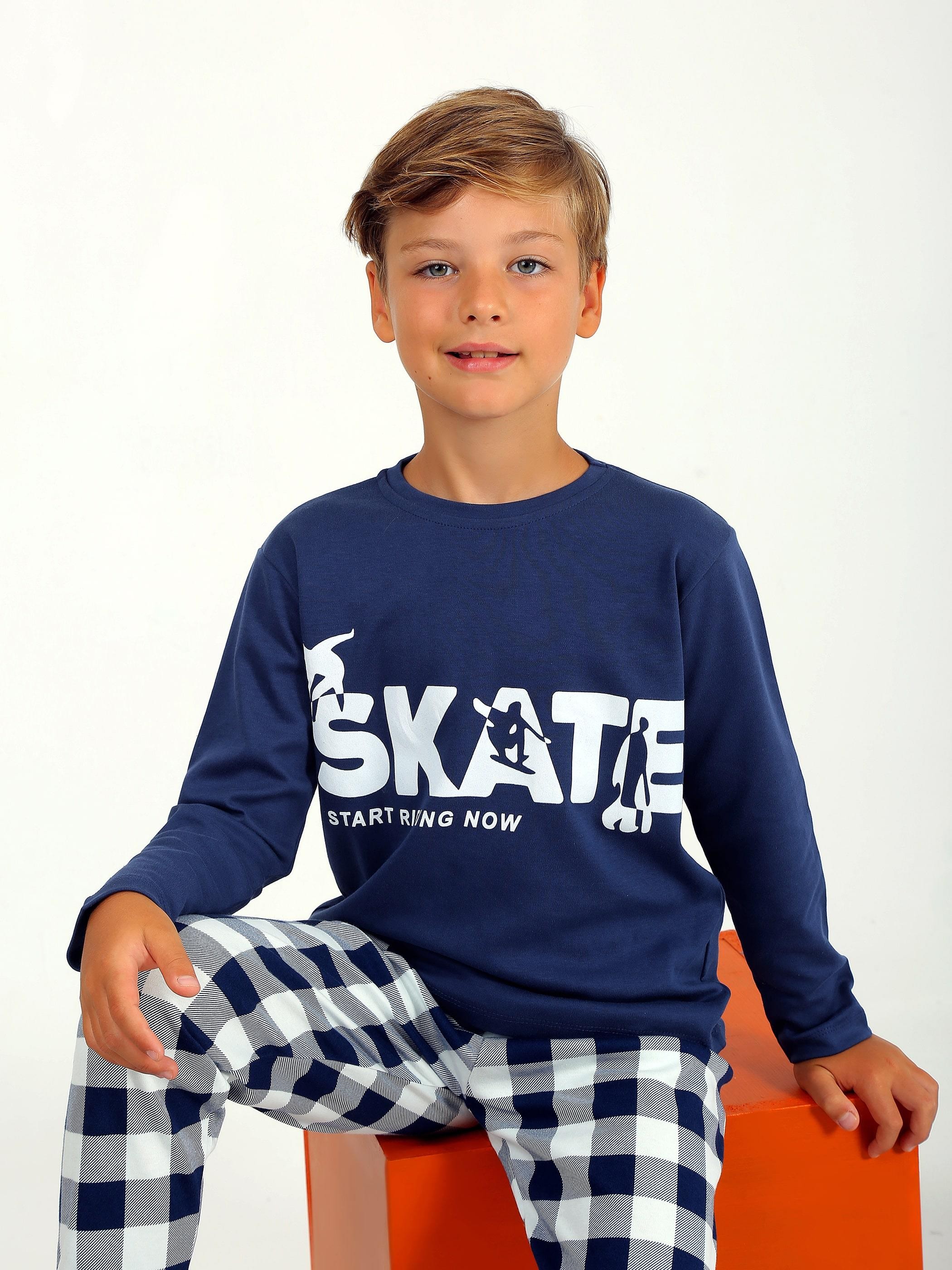 MinyKids Star Skate Lacivert %100 Pamuklu Erkek Çocuk Pijama Takım