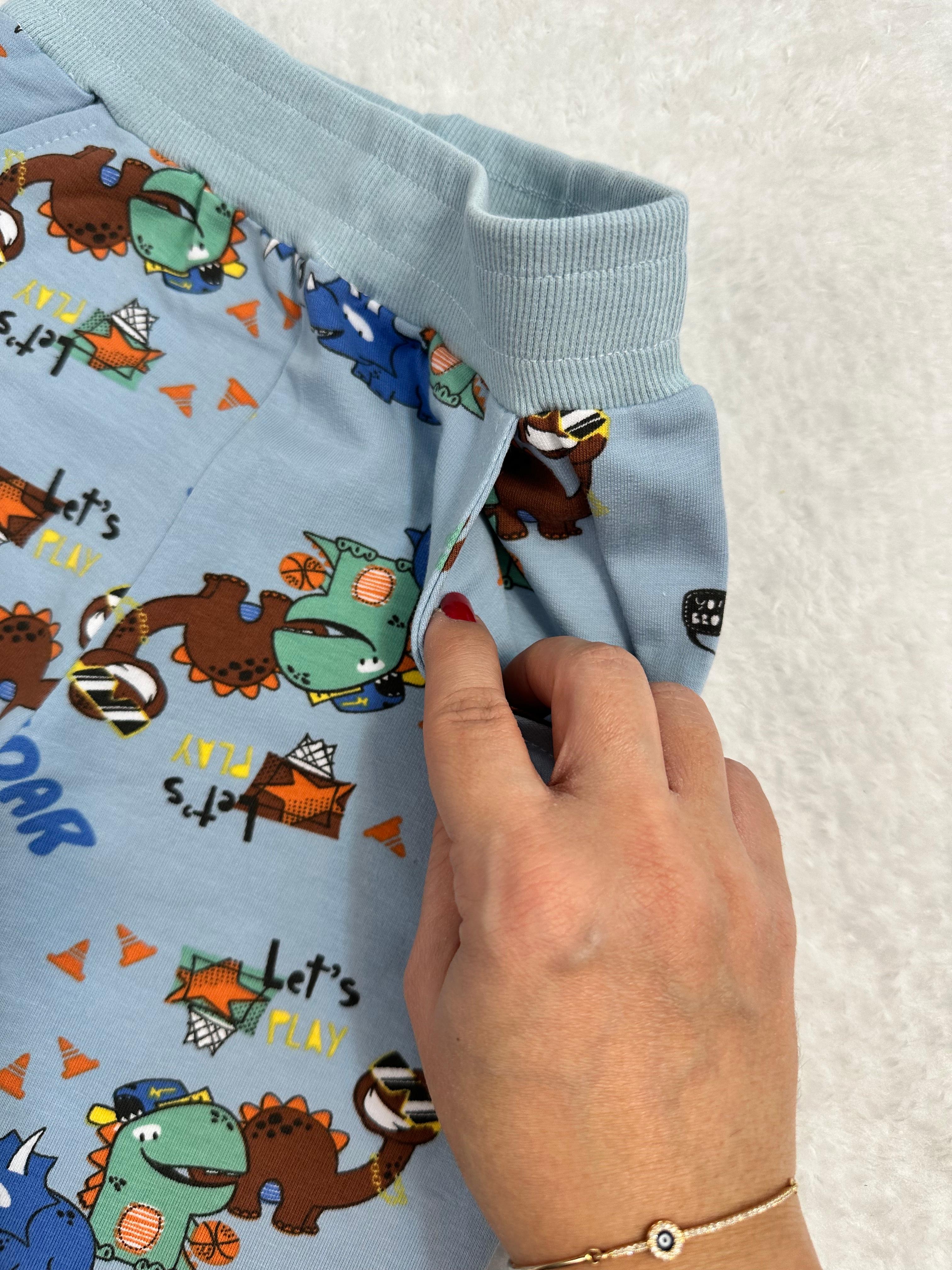 MinyKids Dinozor Desen Cepli 3İplik Mavi Erkek Çocuk Pijama Takım