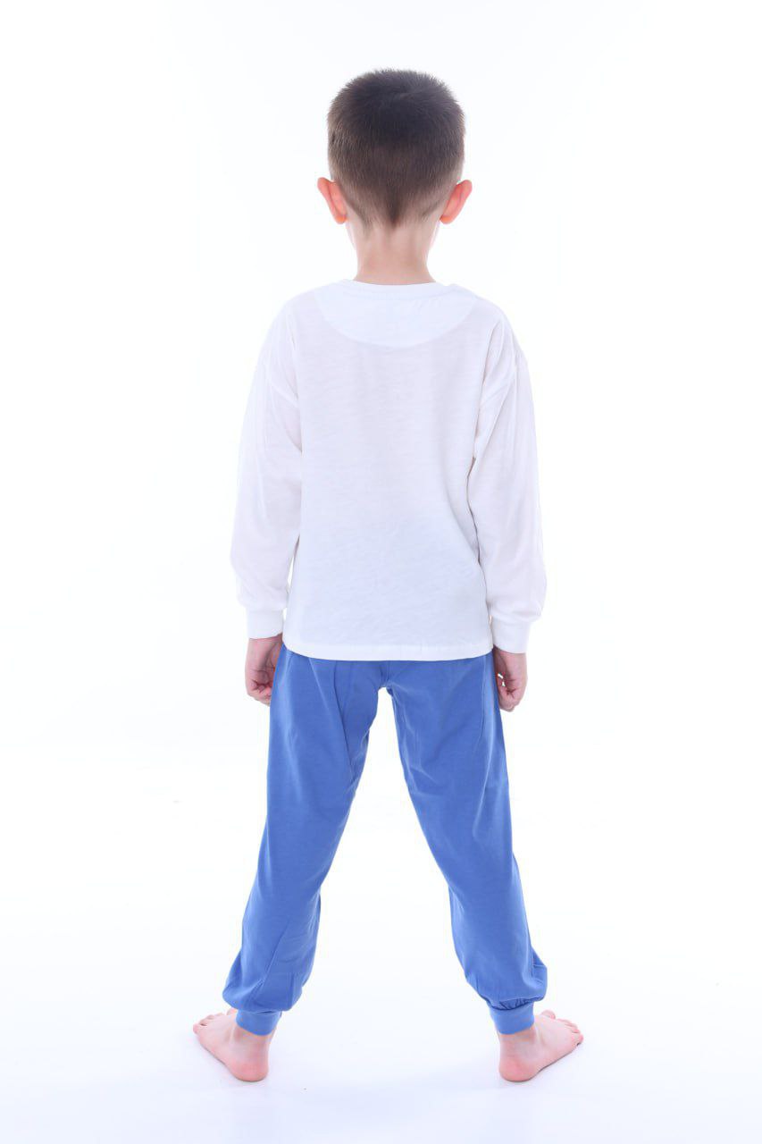 Safari Desen Beyaz %100 Pamuk Erkek Çocuk Pijama Takım