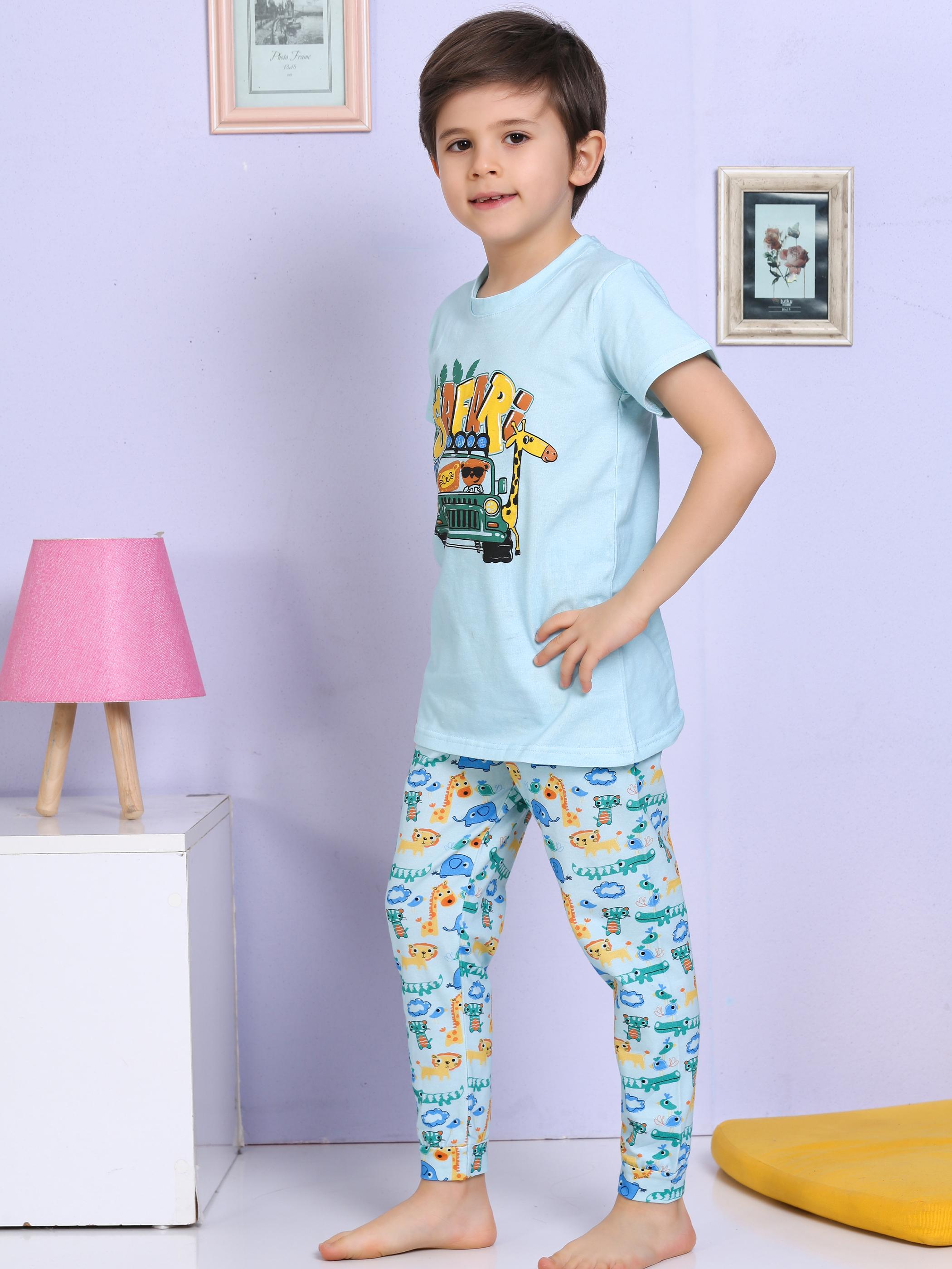 MinyKids Safari Desenli Turkuaz Pijama Takımı