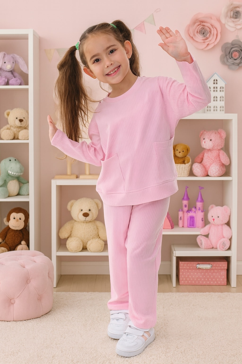 Cepli Fitilli %100 Pamuk Kız Çocuk Pijama Takımı