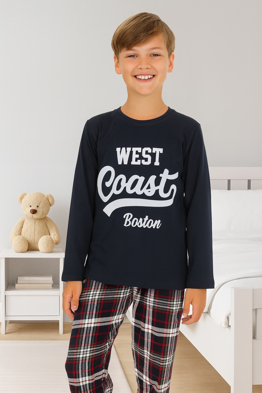 MinyKids Coast Siyah %100 Pamuk Erkek Çocuk Pijama Takım