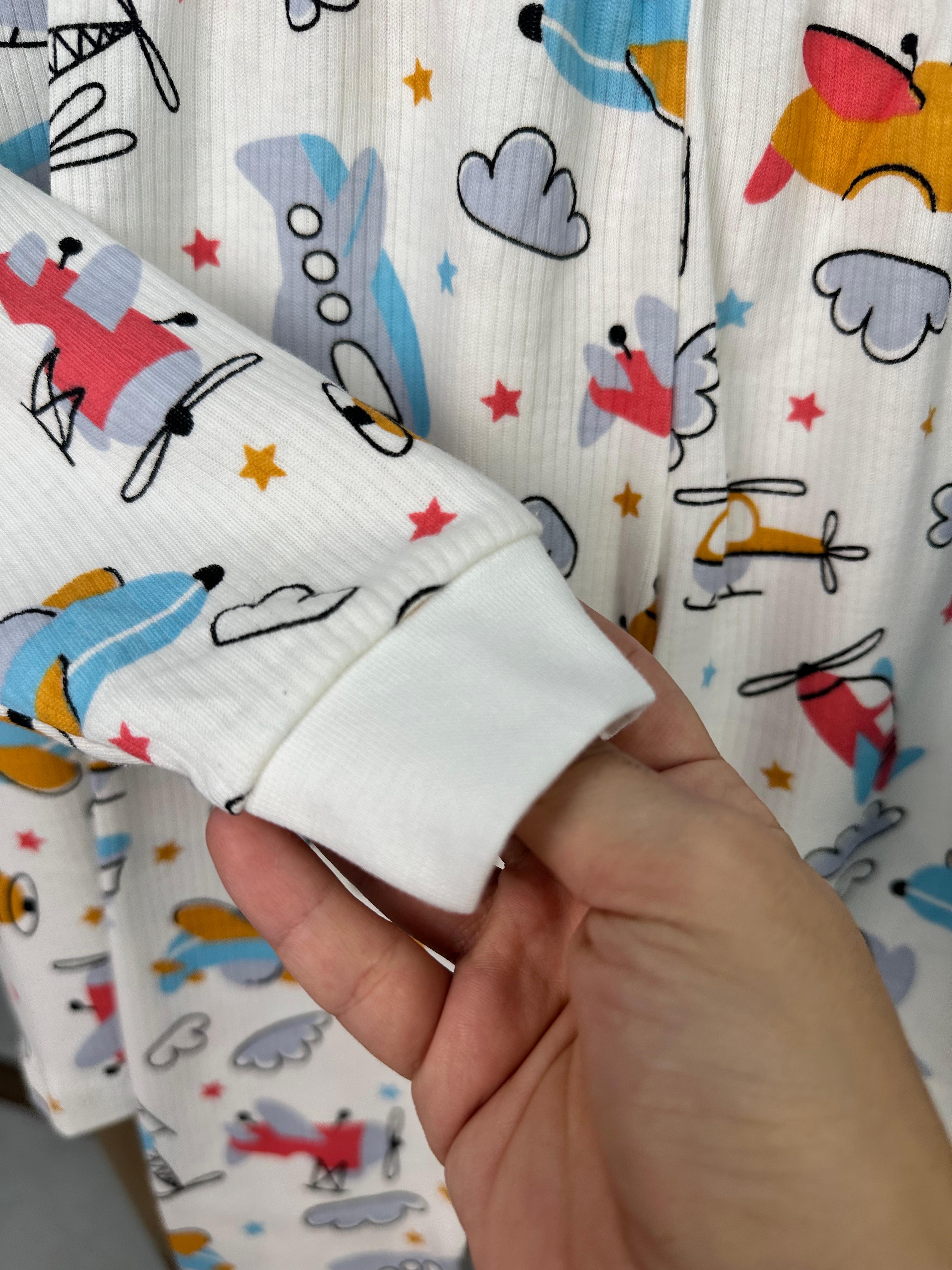 MinyKids Helikopter Desen Beyaz Fitilli Erkek Çocuk Pijama Takım