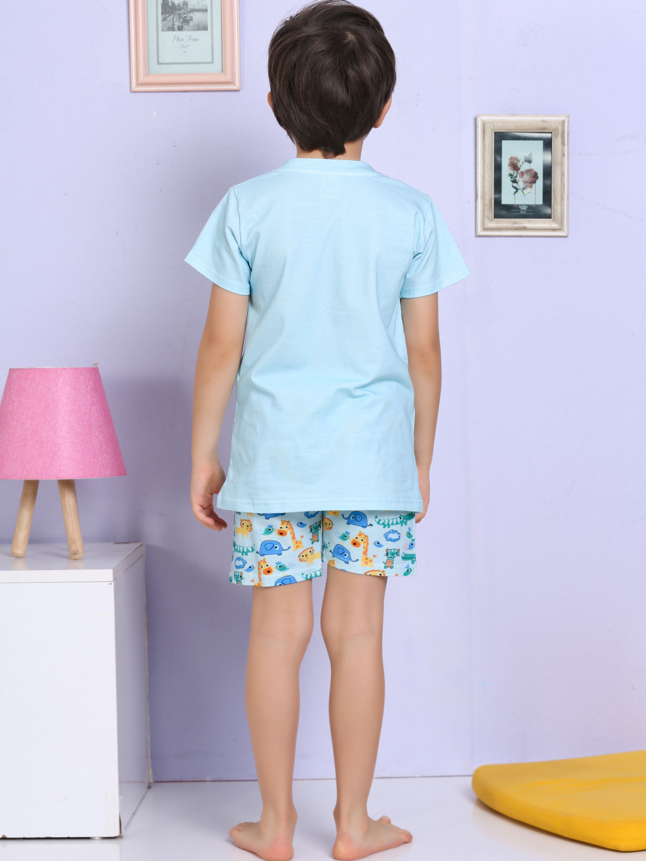 MinyKids Safari Desenli Turkuaz Şortlu Pijama Takımı