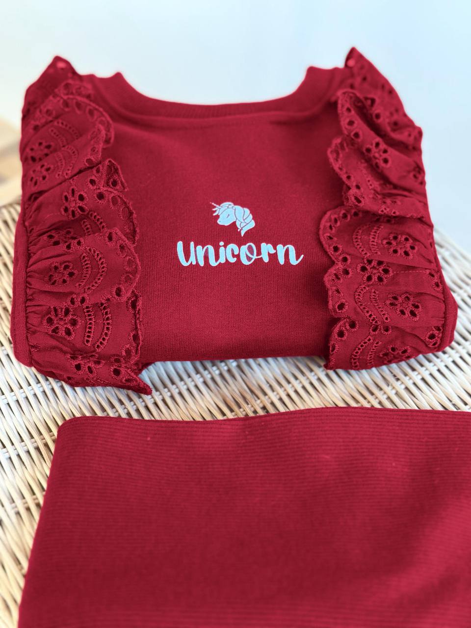 Unicorn Desen Bordo 3 İplik %100 Pamuk Kız Çocuk Alt Üst Takım