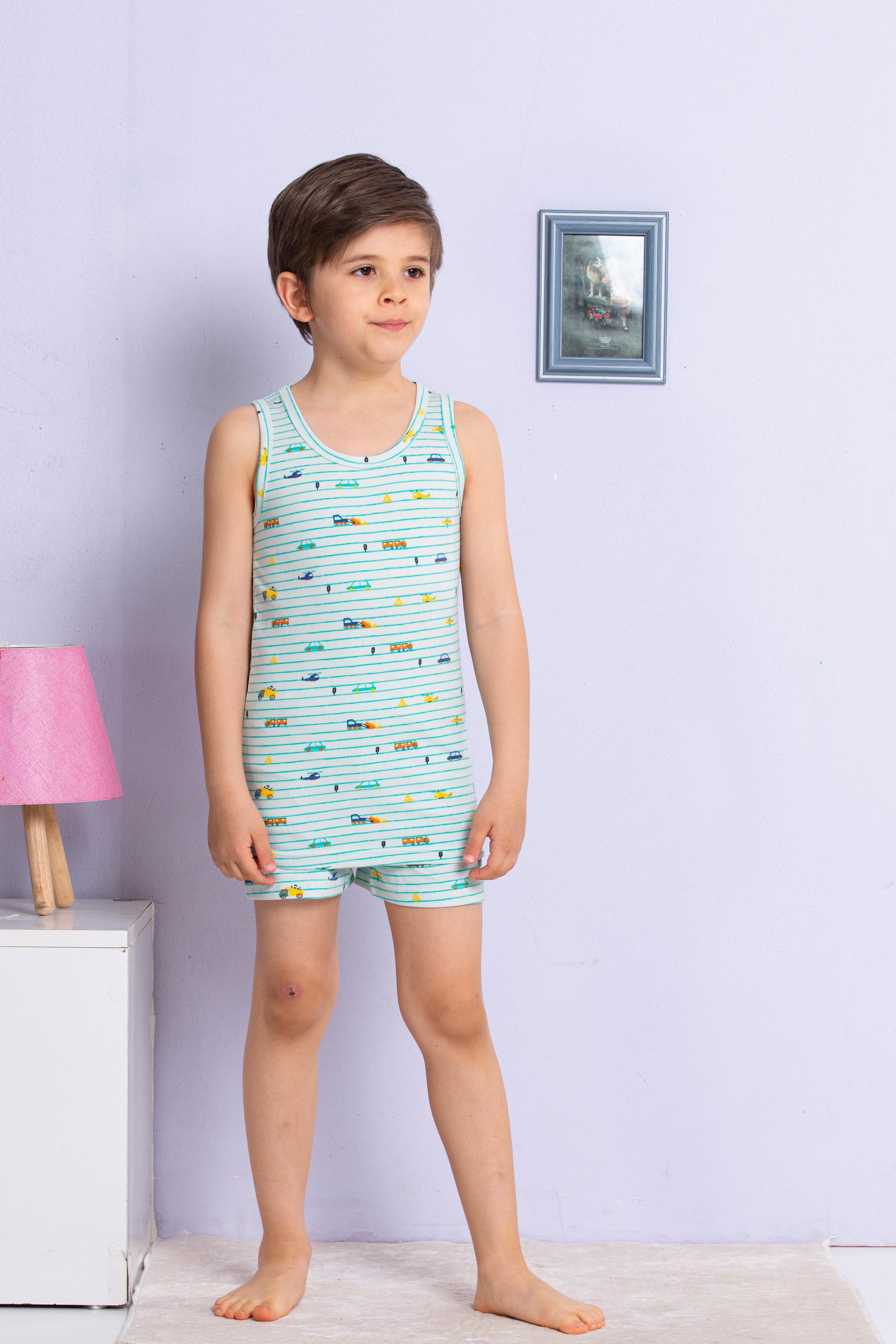 MinyKids Araba Desenli Atlet Boxer Takım