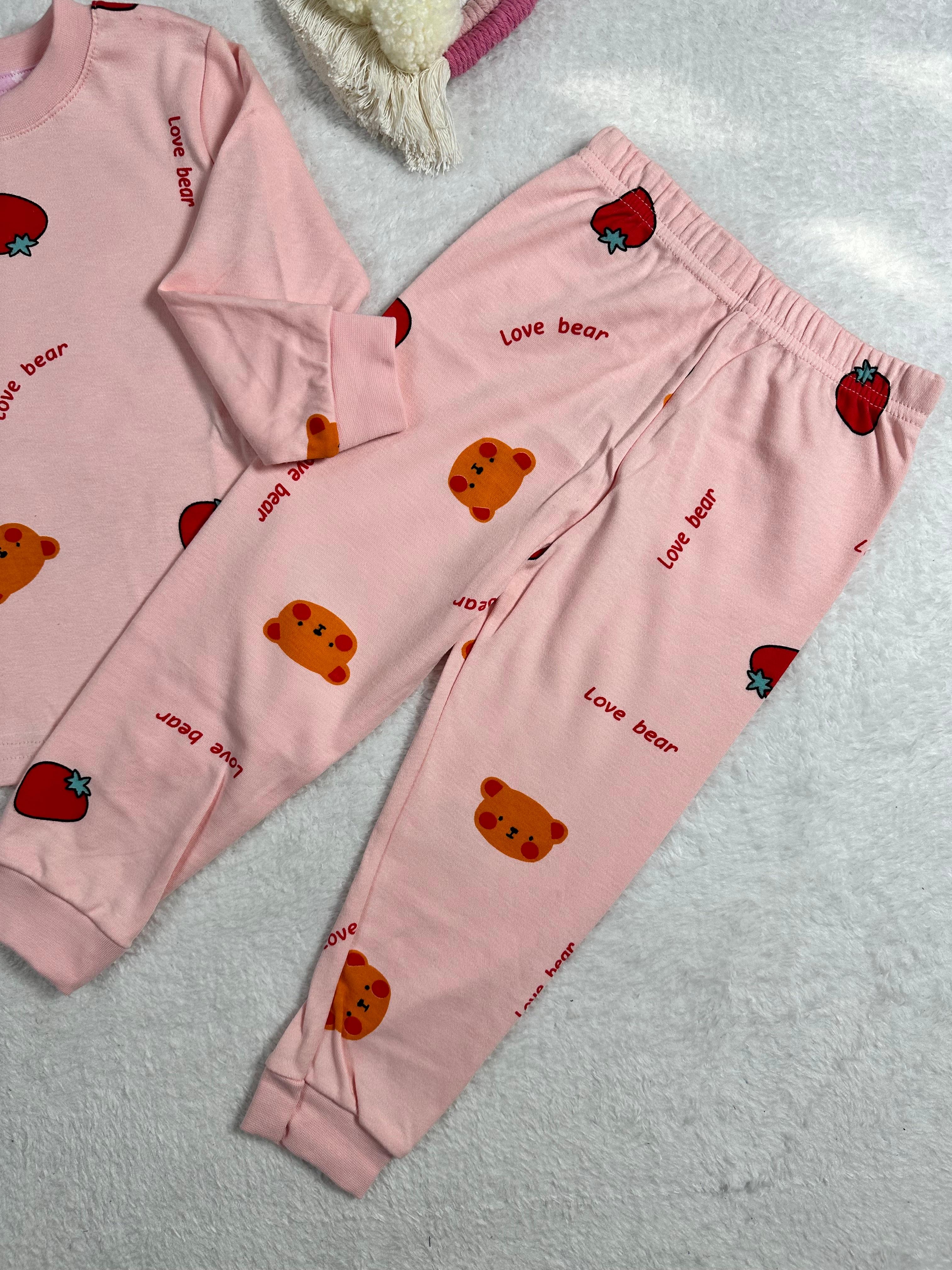 MinyKids Çilek Desen Pembe Kız Çocuk Pijama Takım