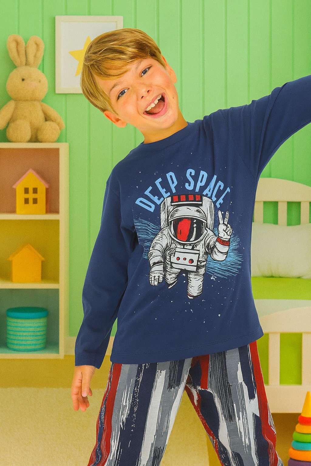 MinyKids Deep Space Lacivert %100 Pamuk Erkek Çocuk Pijama Takım