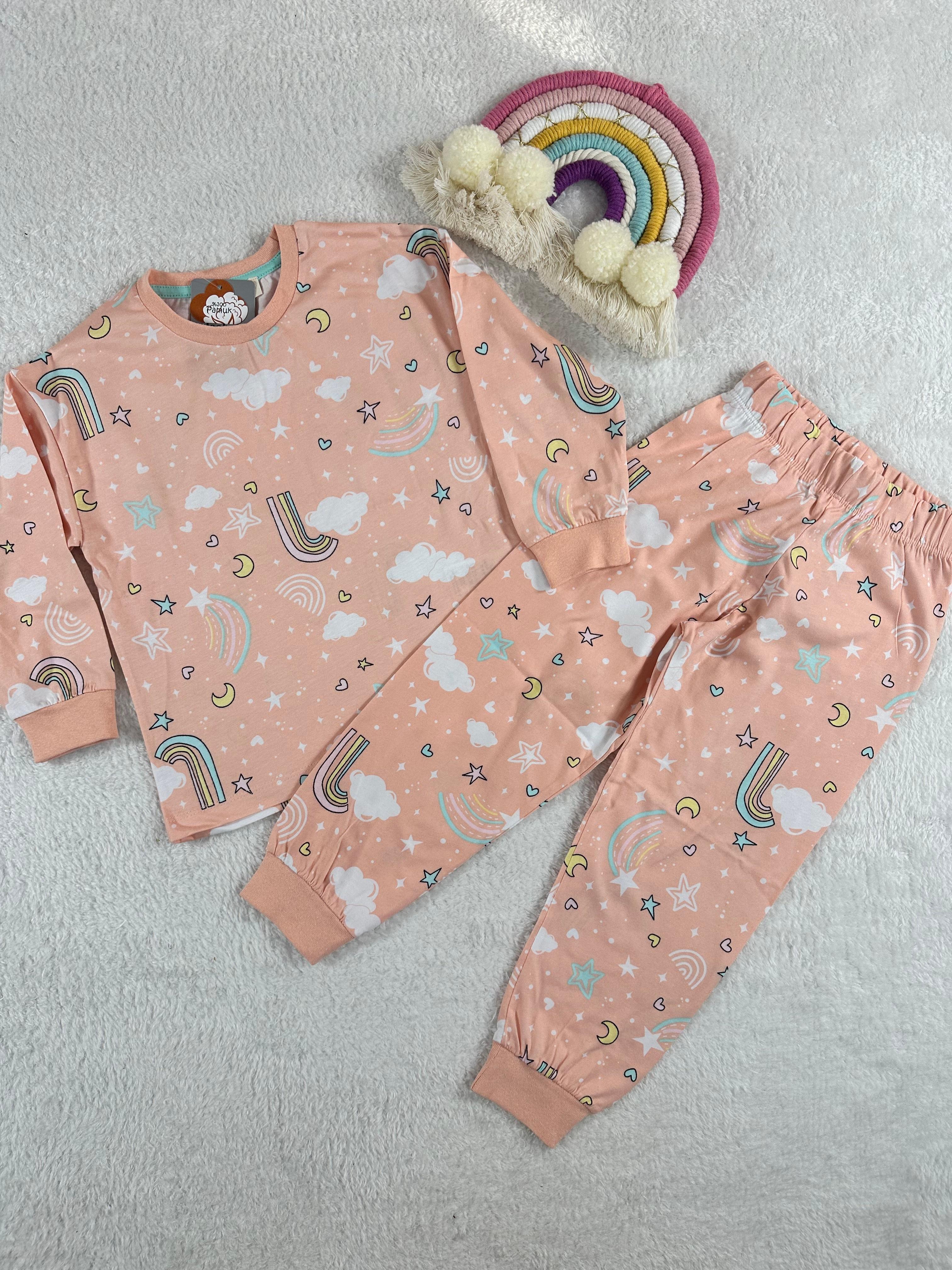 MinyKids Bulut Desen Somon Kız Çocuk Pijama Takım