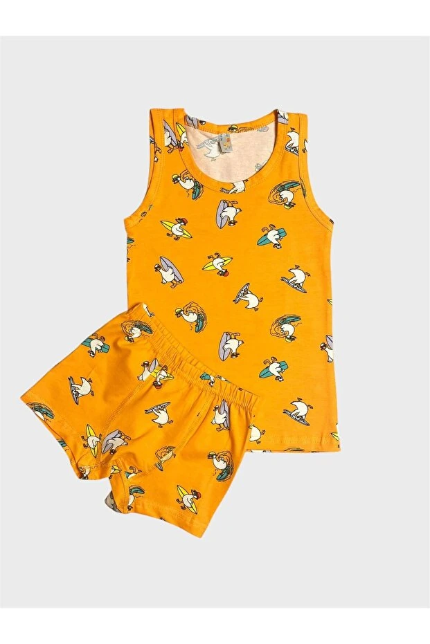 Turuncu Ördek Desen Erkek Çocuk Atlet Boxer Takım