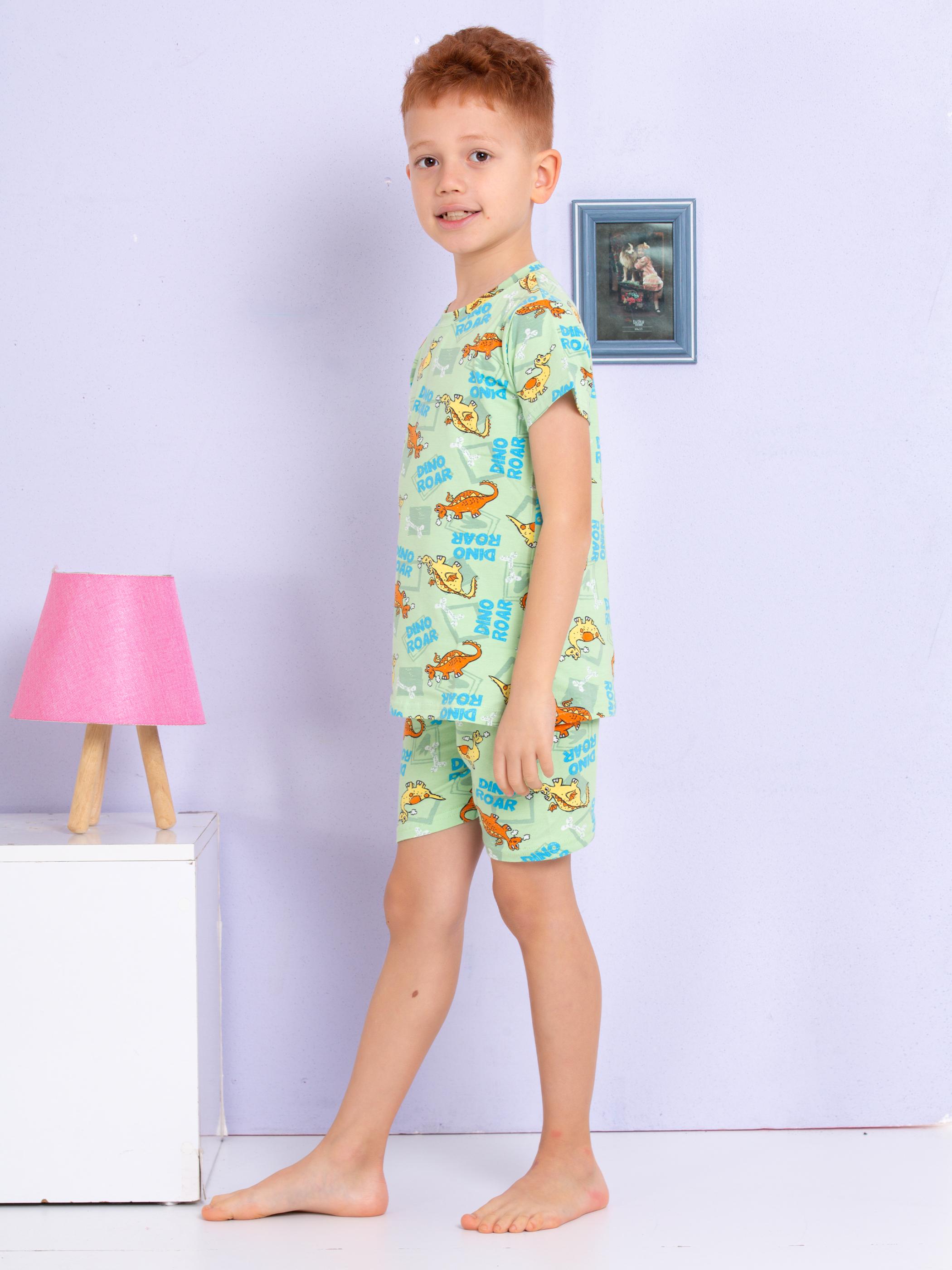 MinyKids Dinozor Desenli Yeşil Şortlu Pijama Takımı