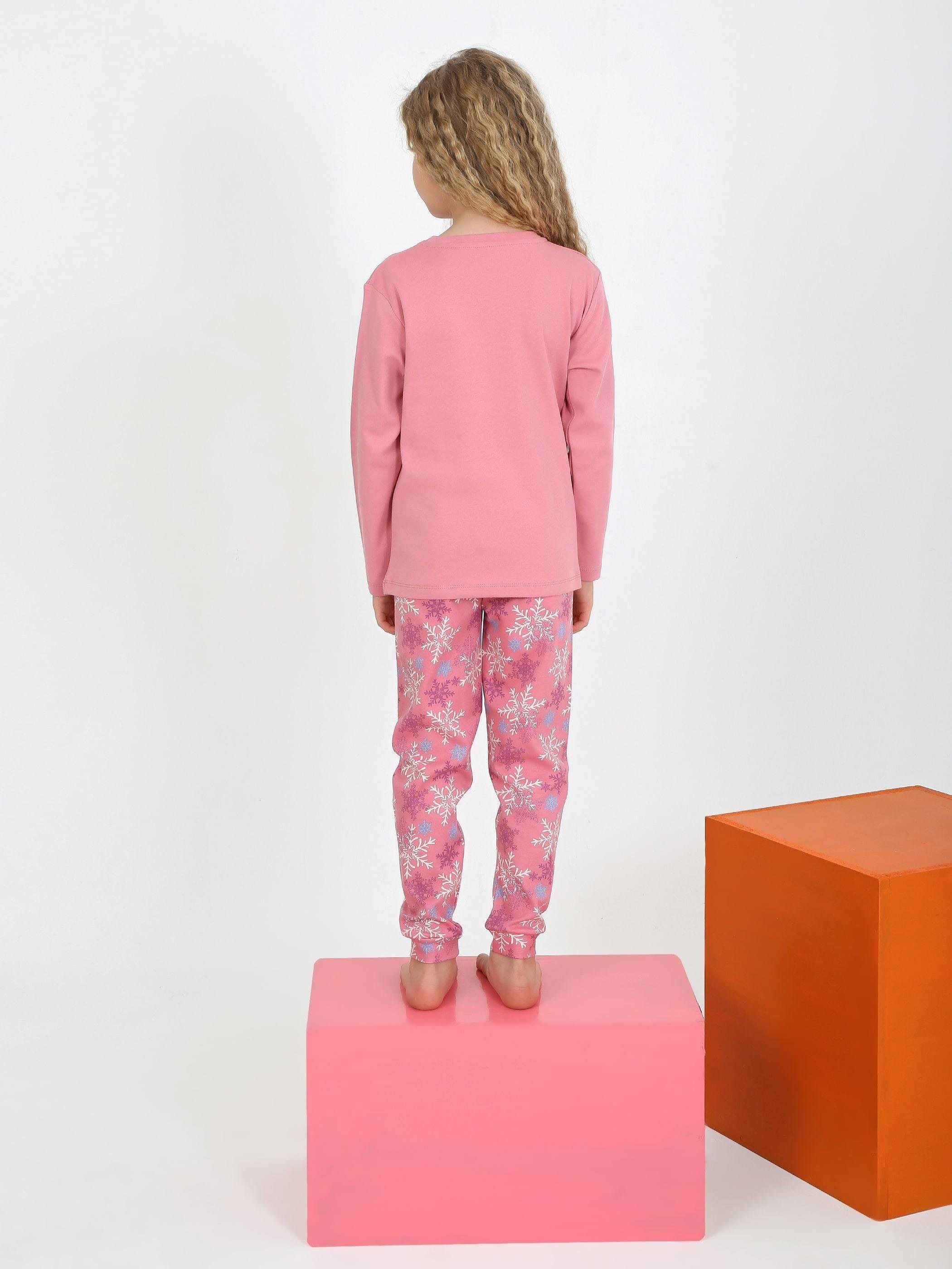 MinyKids Kar Tanesi Desen Gül Kurusu Kız Çocuk Pijama Takım