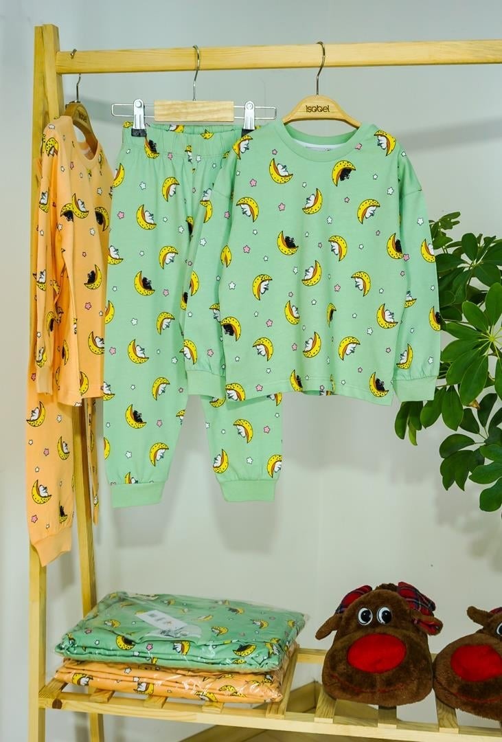 MinyKids Ayıcık Desenli Yeşil Pijama Takımı