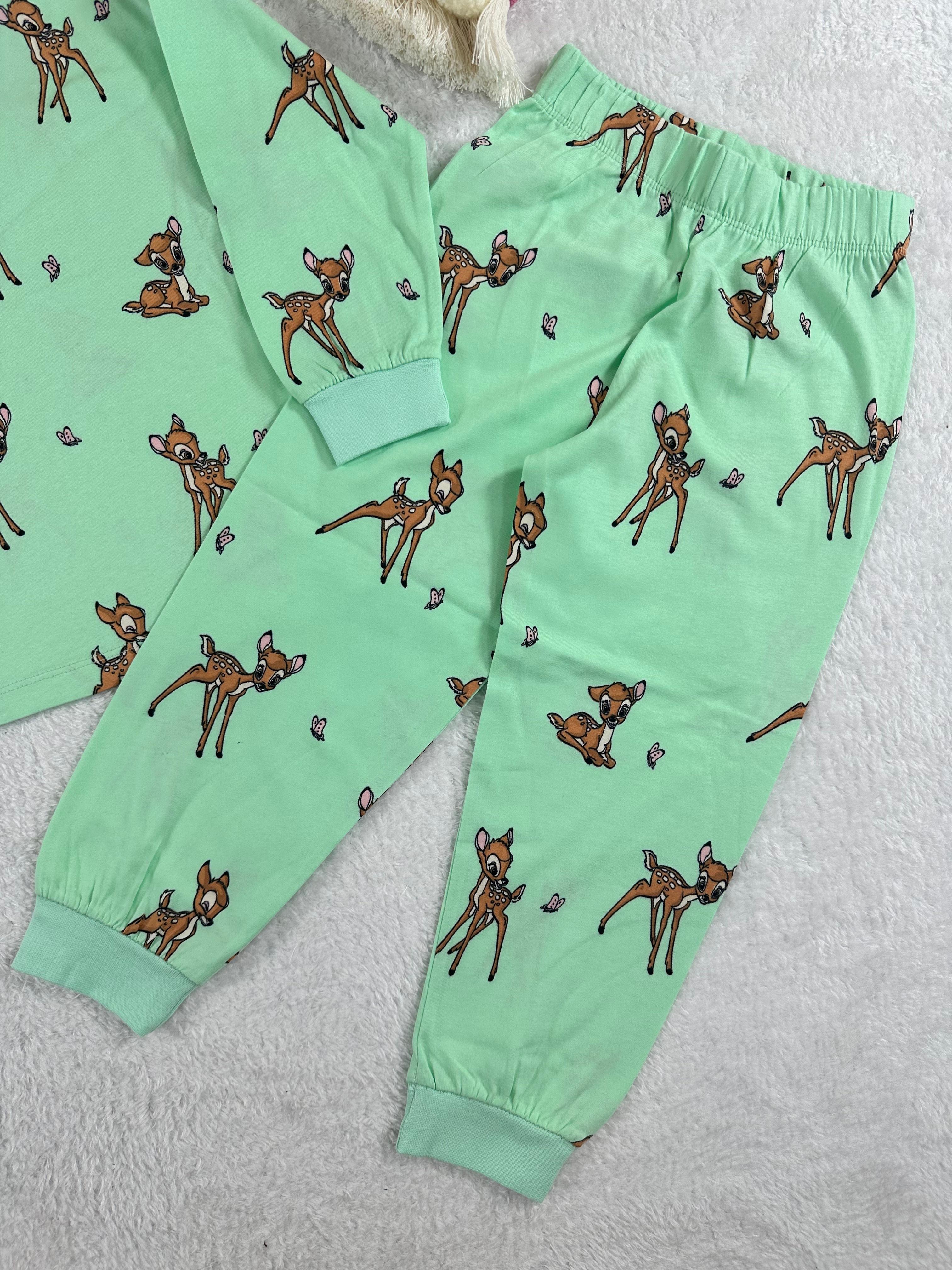 MinyKids Bambi Desen Su Yeşili Kız Çocuk Pijama Takım