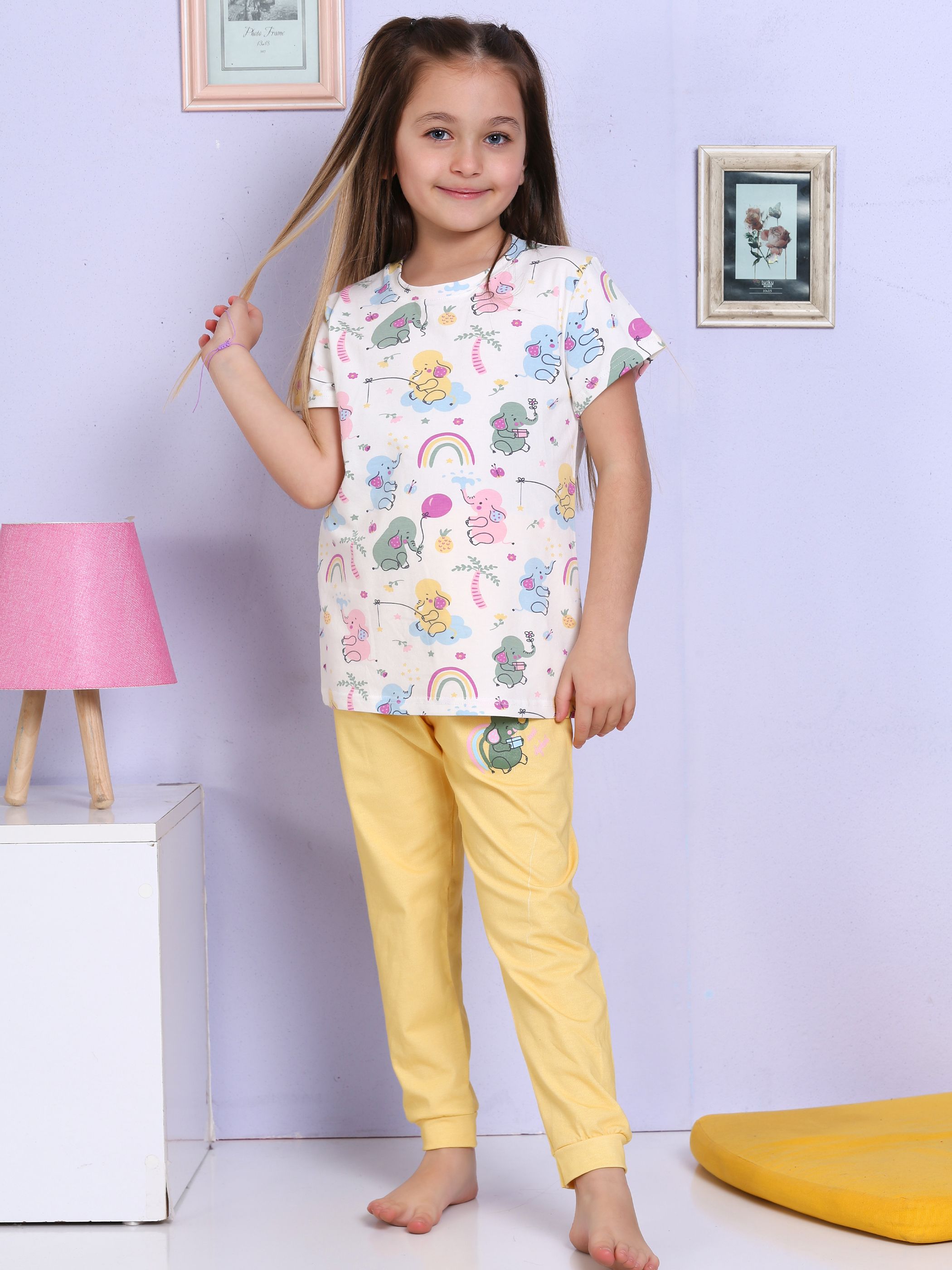 MinyKids Fil Desenli Sarı Pijama Takımı