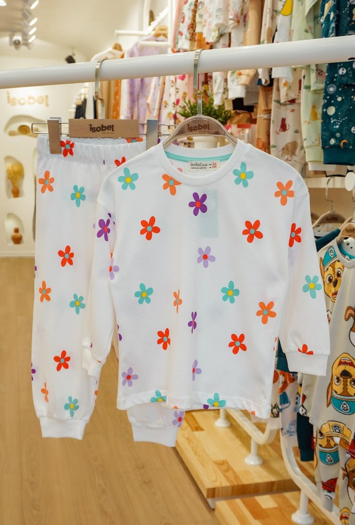 MinyKids Renkli Çiçek Desen Kız Çocuk Pijama Takım