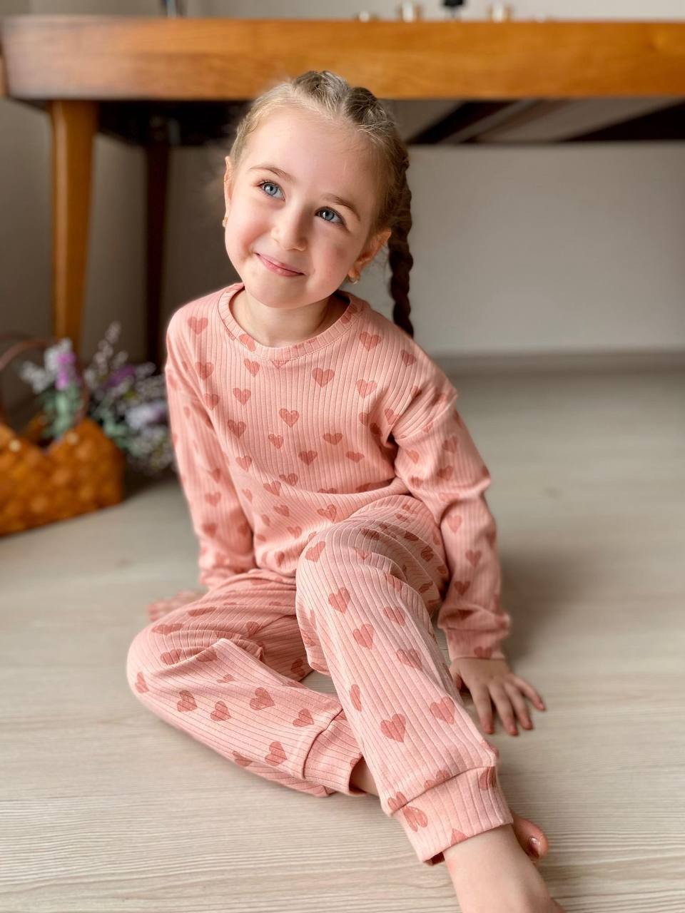MinyKids Somon Kalp Desen Fitilli Kız Çocuk Pijama Takım
