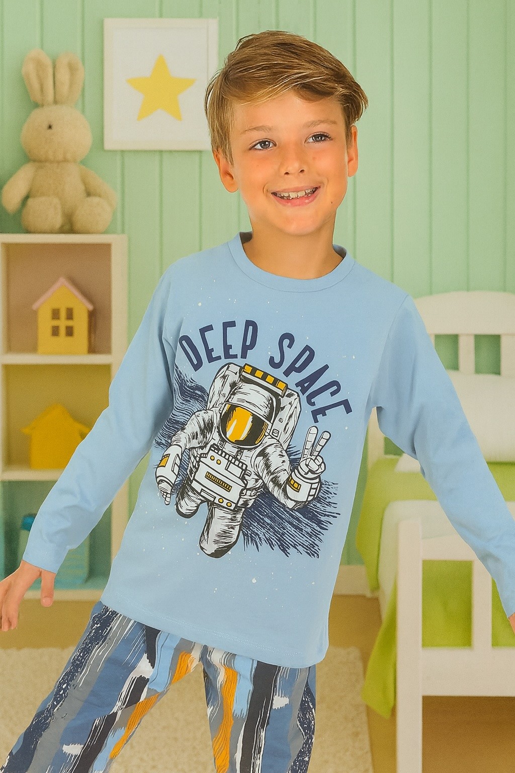 MinyKids Deep Space Mavi %100 Pamuk Erkek Çocuk Pijama Takım