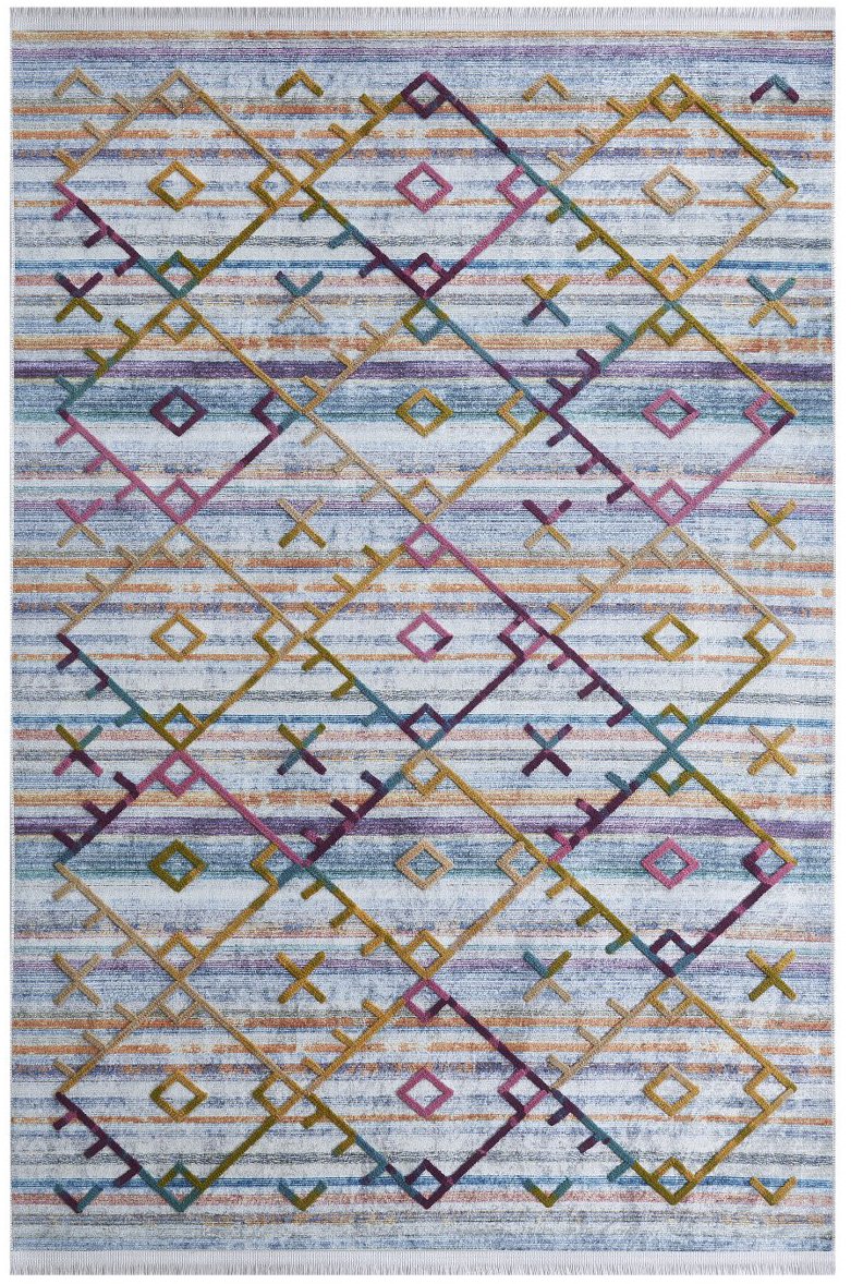 Boho 05024A Multi Makinede Yıkanabilen Hav Toz Vermez Dijital Baskı Nakışlı Kilim