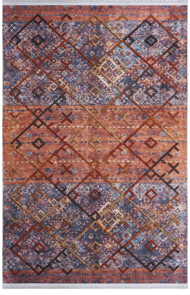 Boho 05023A Kahverengi Makinede Yıkanabilen Hav Toz Vermez Dijital Baskı Nakışlı Kilim