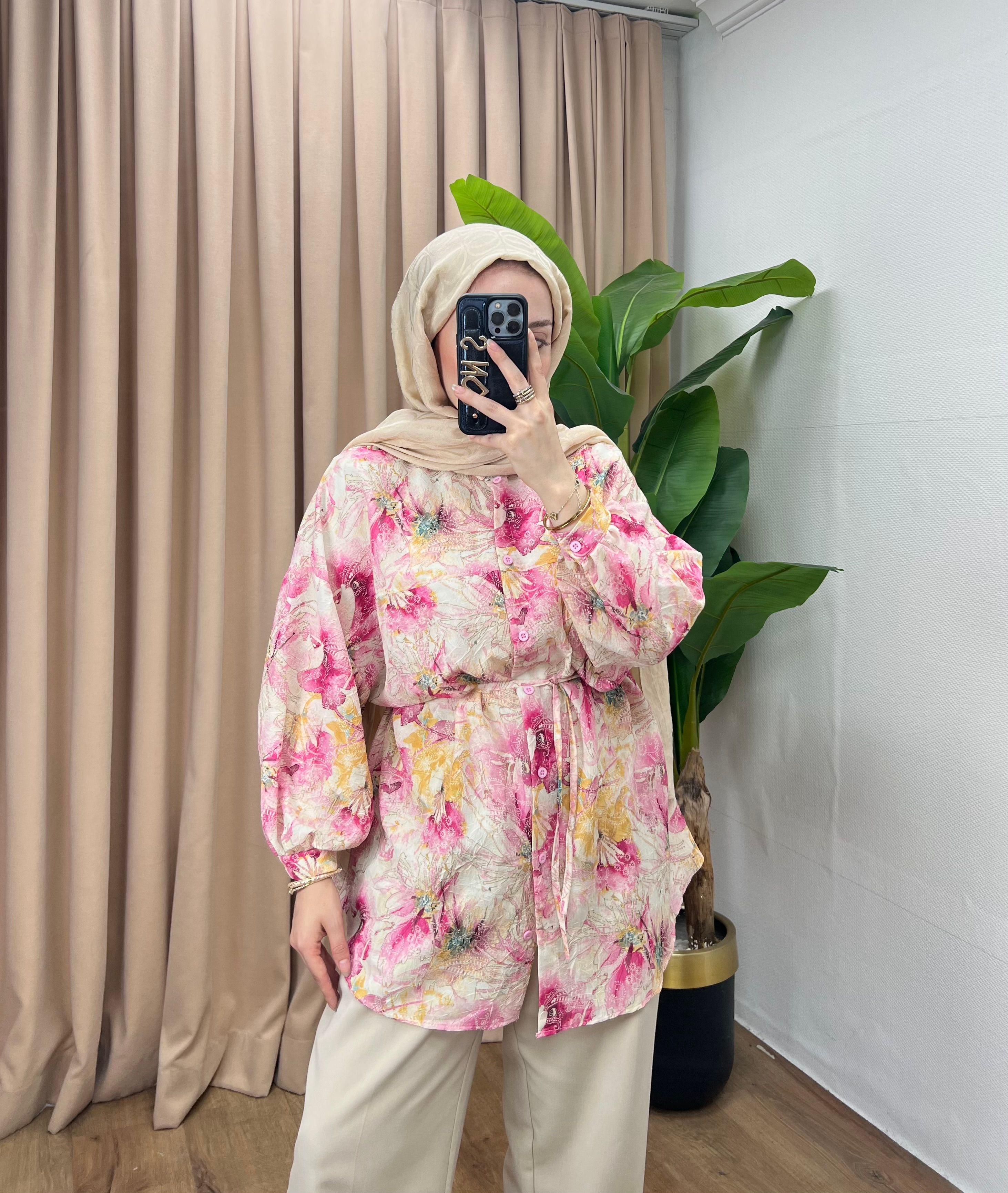 ÇİÇEK DESEN GÖMLEK / PEMBE