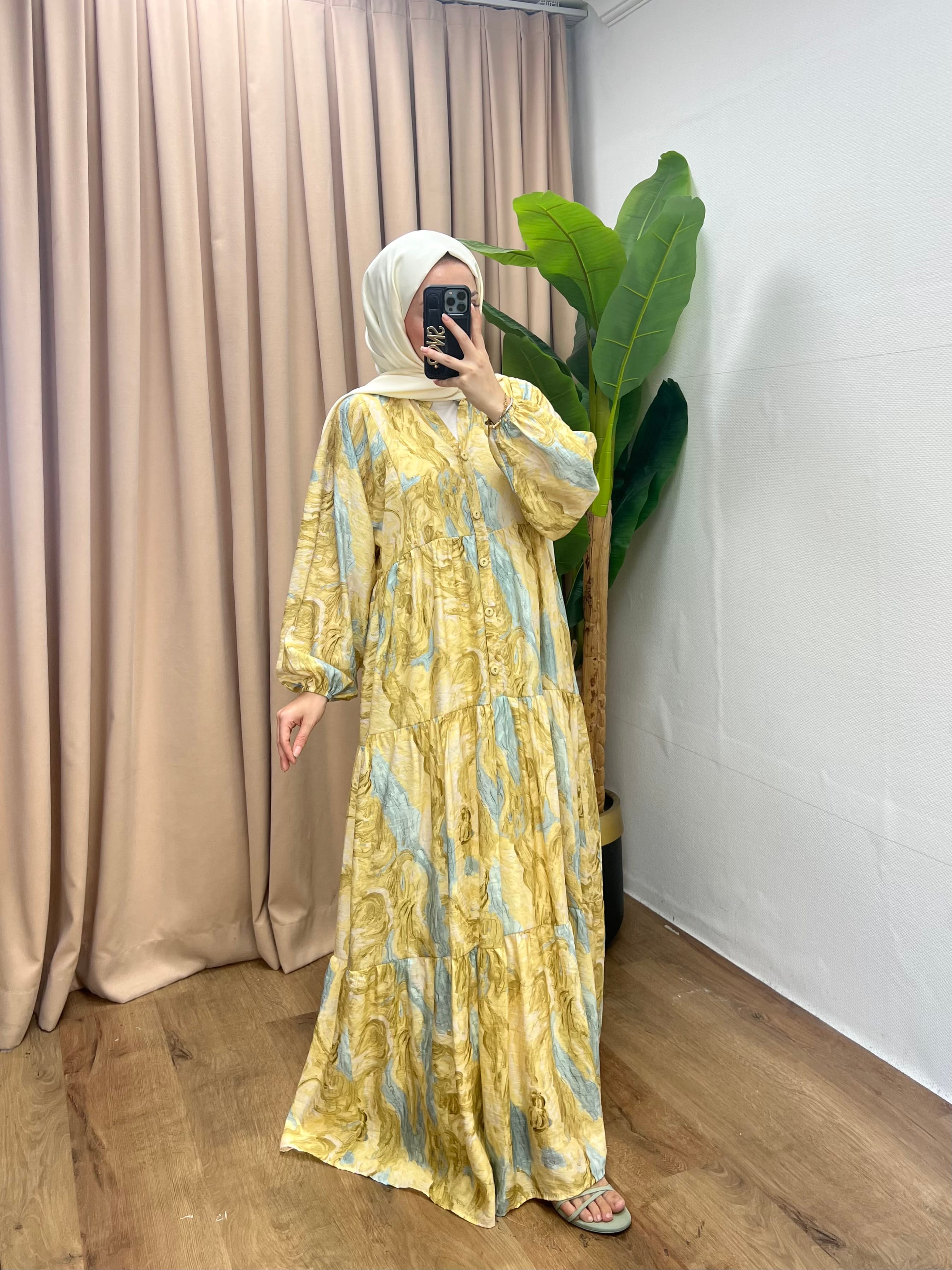 DESENLİ ELBİSE / SOFT SARI