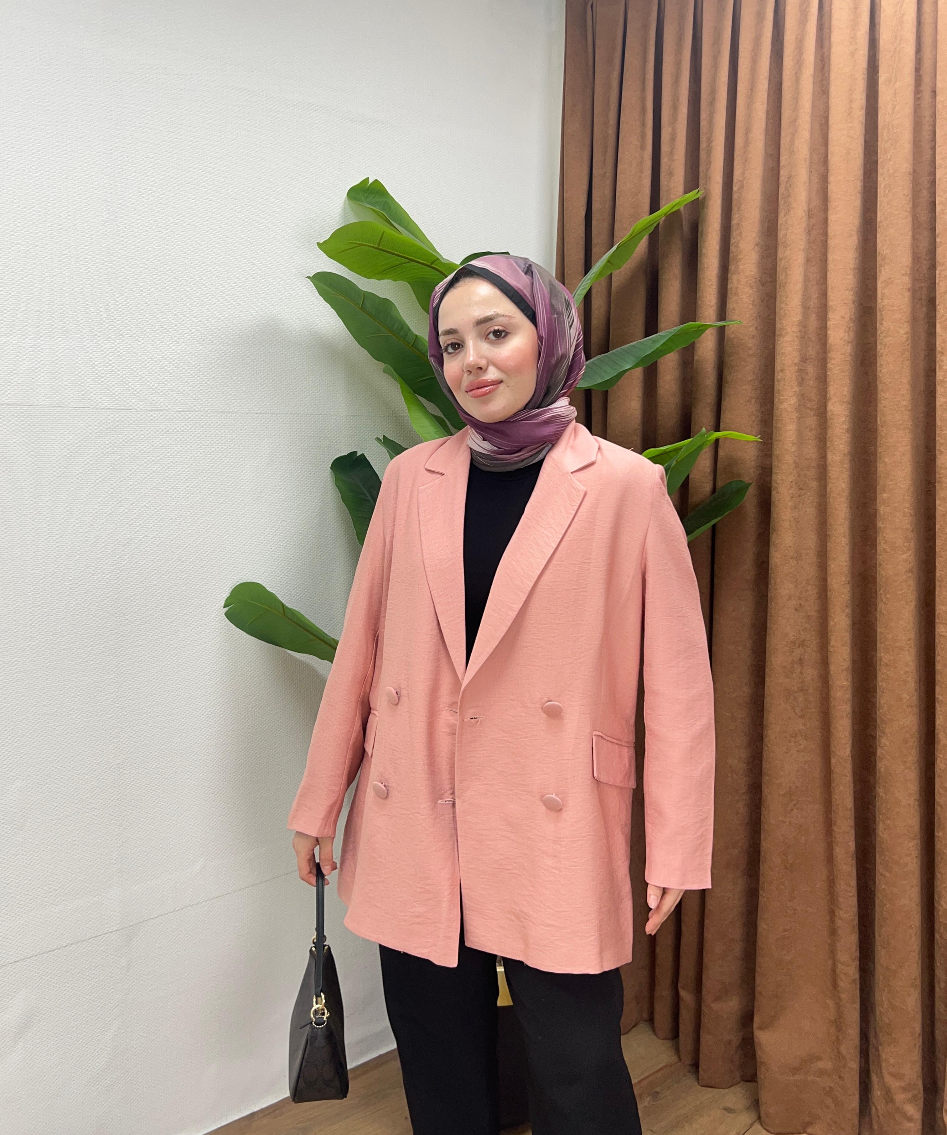 KETEN KARIŞIMLI CEKET / PEMBE