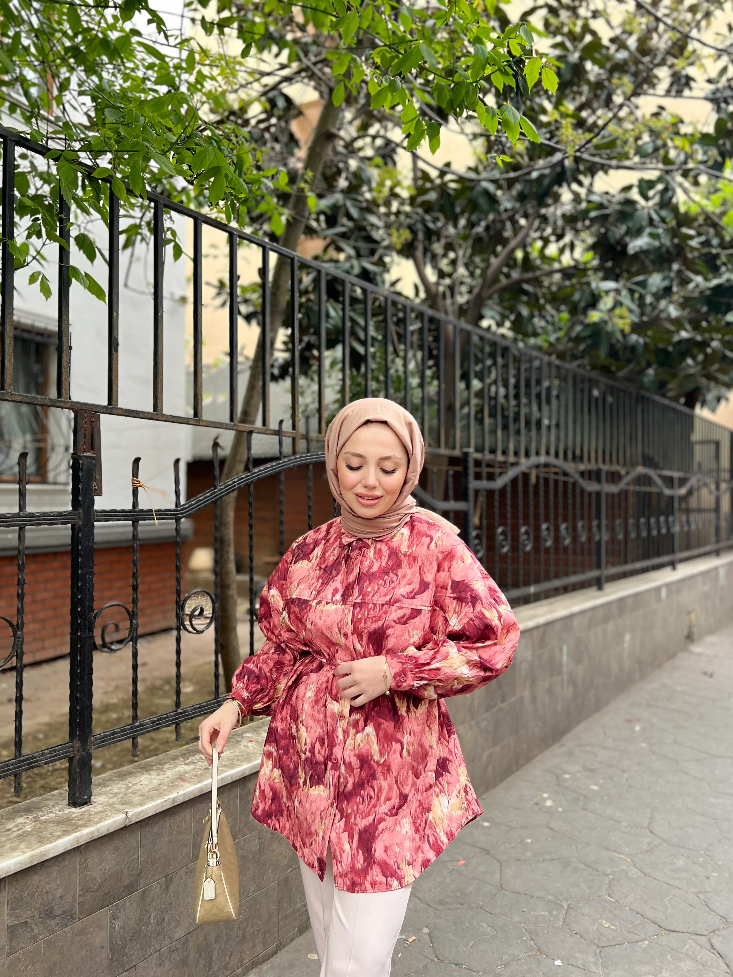 DESENLİ GÖMLEK / BORDO