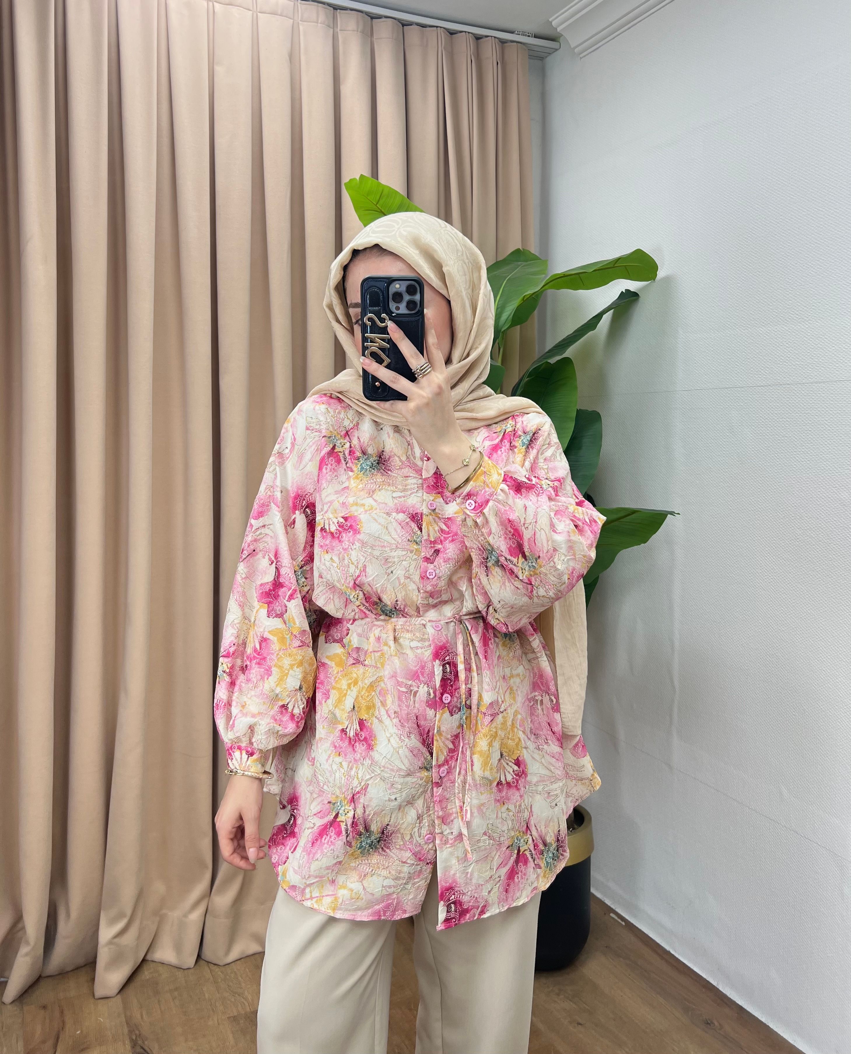 ÇİÇEK DESEN GÖMLEK / PEMBE