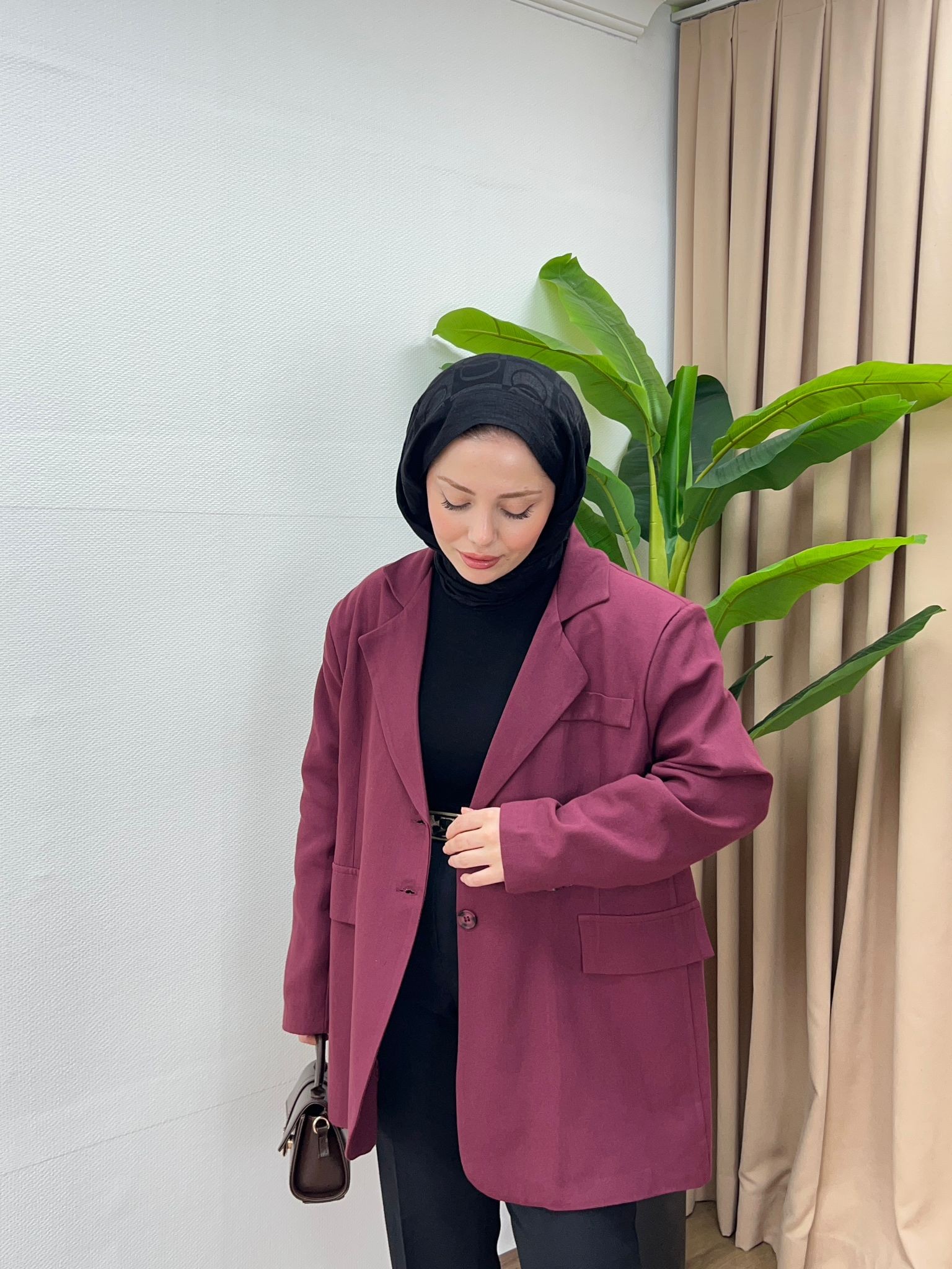 KETEN KARIŞIMLI OVERSİZE BLAZER / BORDO