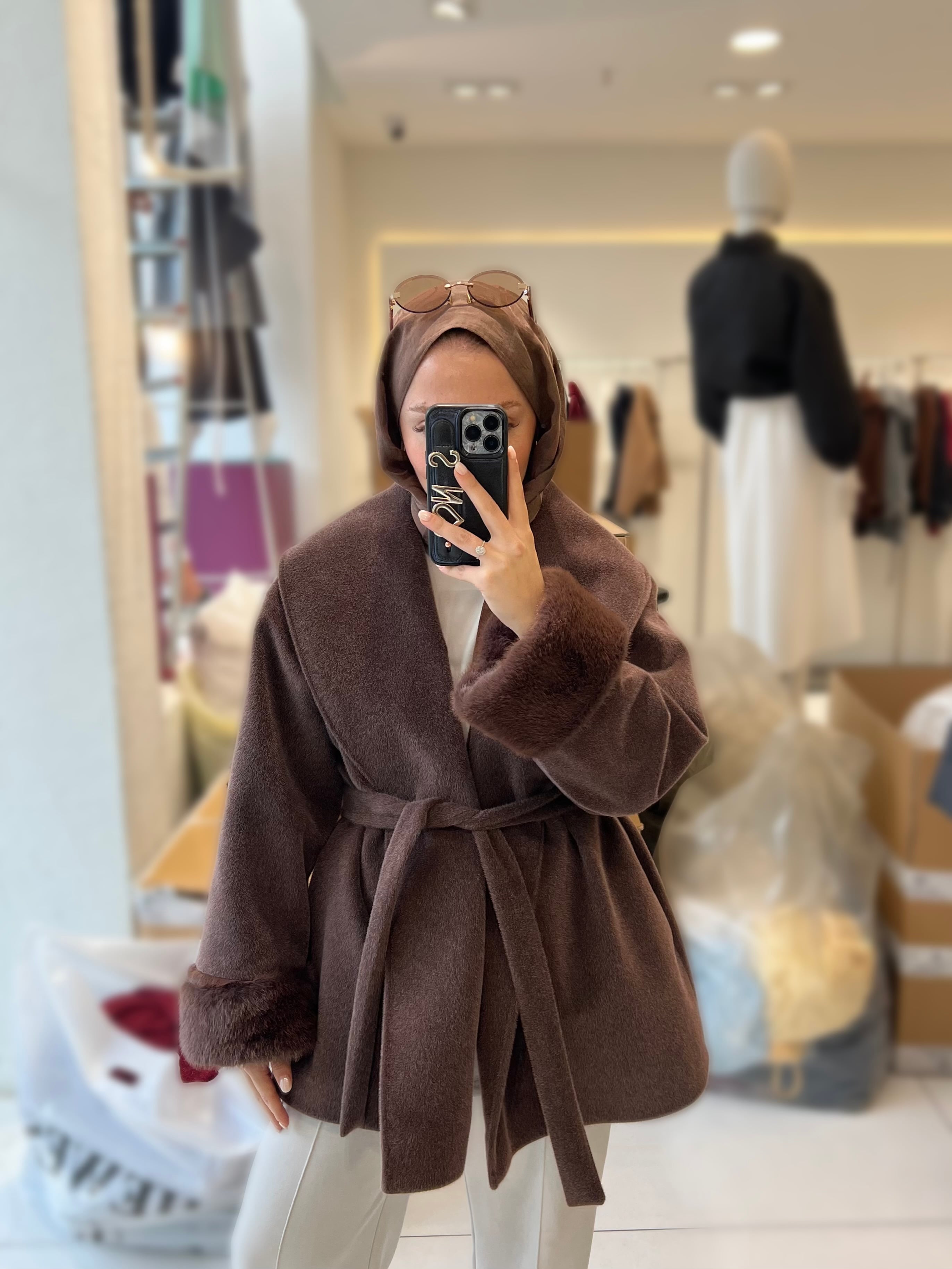 KÜRK DETAY KABAN / KAHVE
