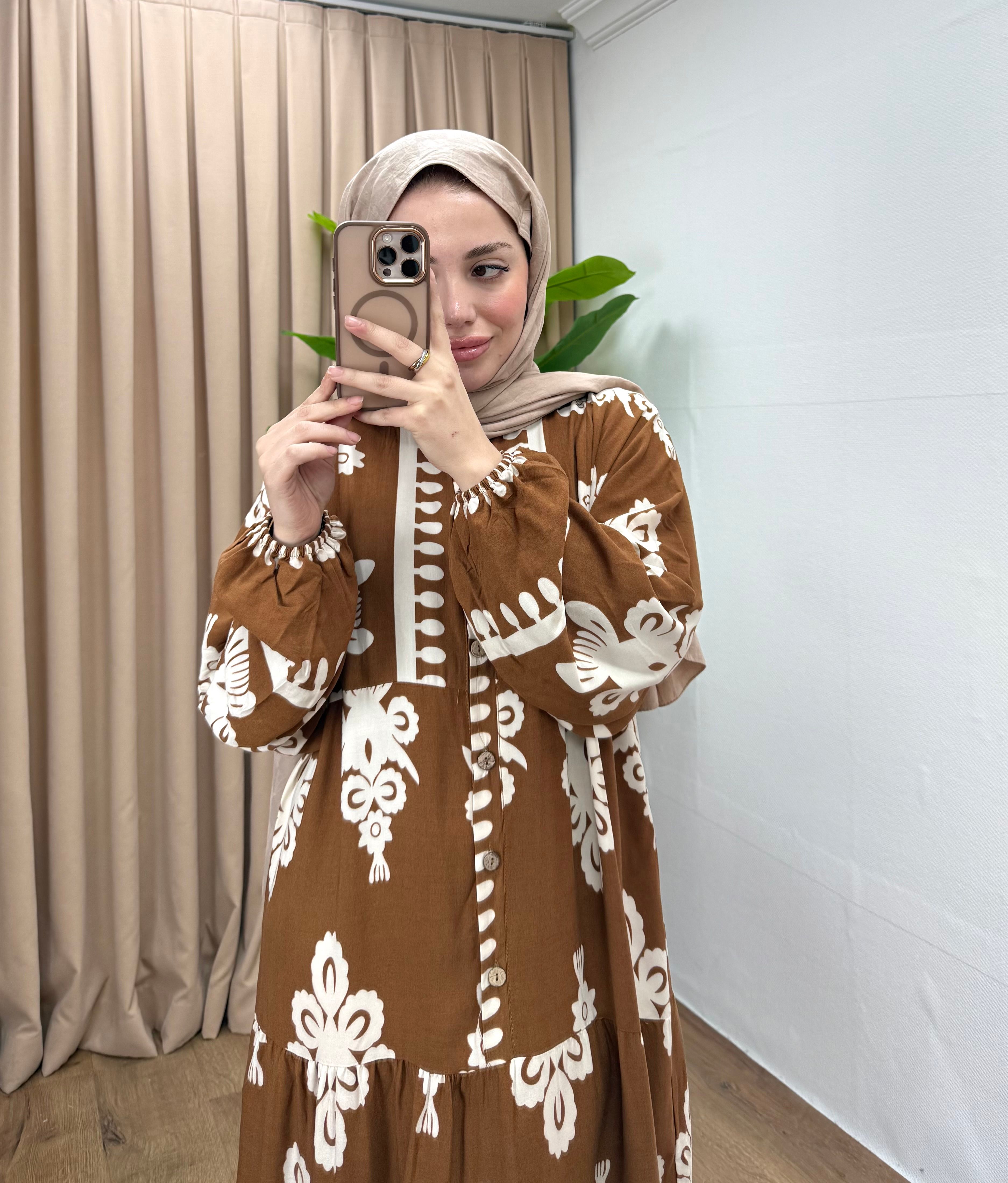 DÜĞMELİ VİSKON ELBİSE / TABA
