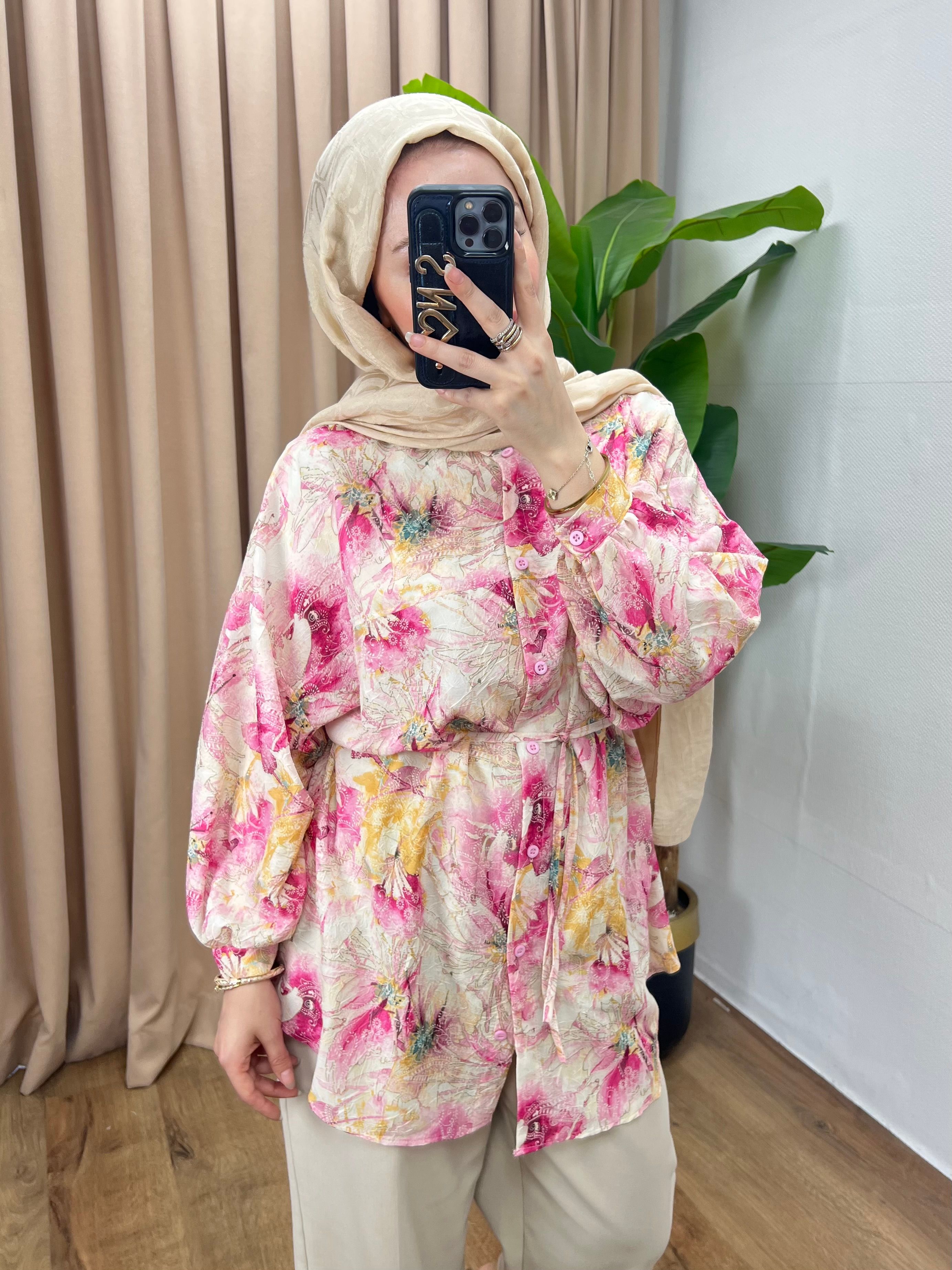 ÇİÇEK DESEN GÖMLEK / PEMBE