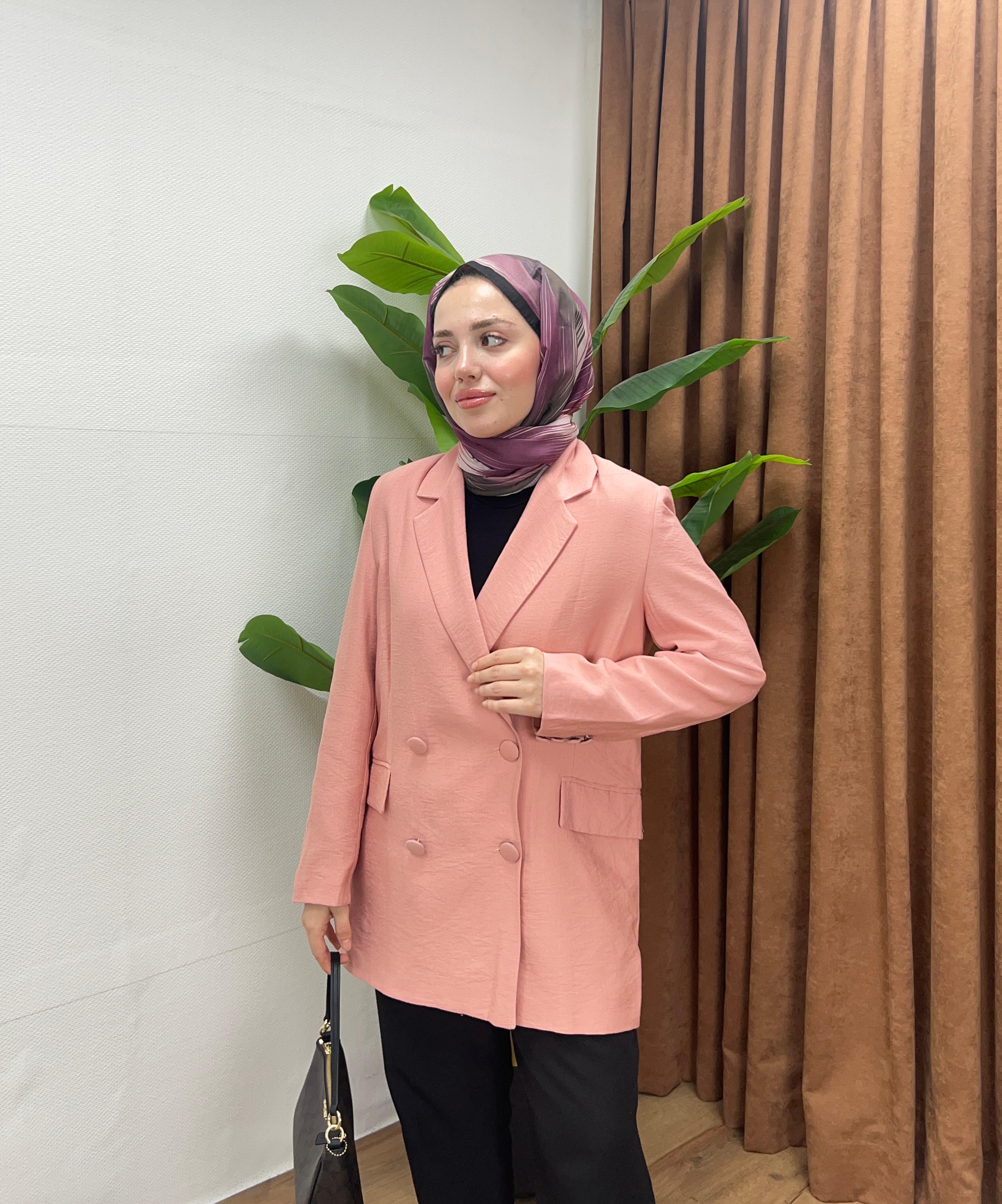 KETEN KARIŞIMLI CEKET / PEMBE