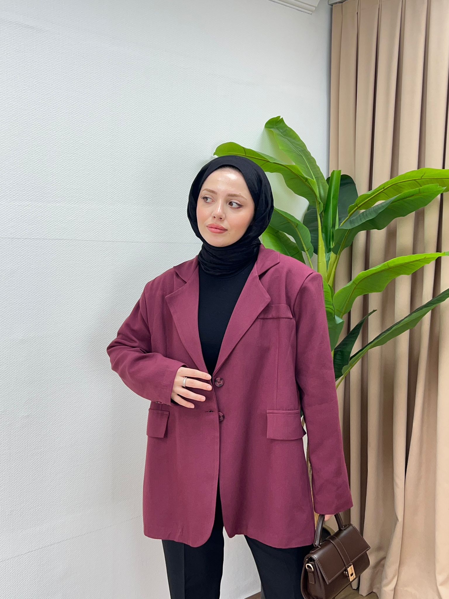 KETEN KARIŞIMLI OVERSİZE BLAZER / BORDO