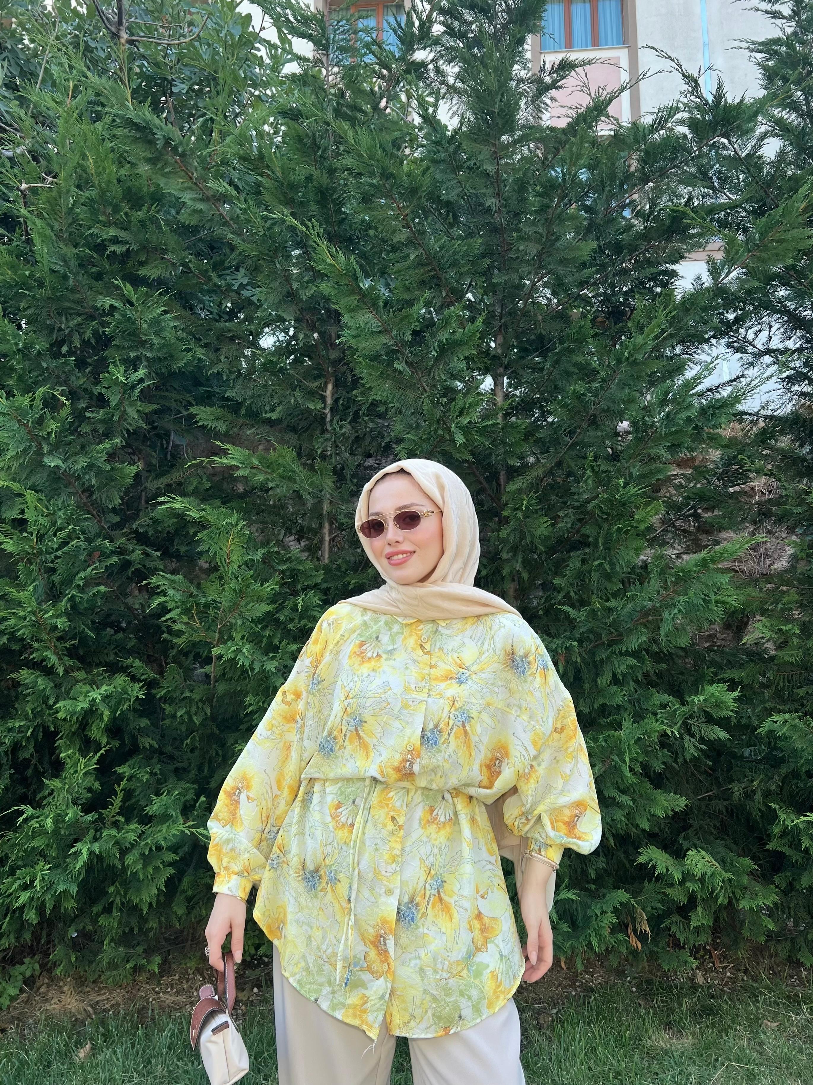 ÇİÇEK DESEN GÖMLEK / SARI
