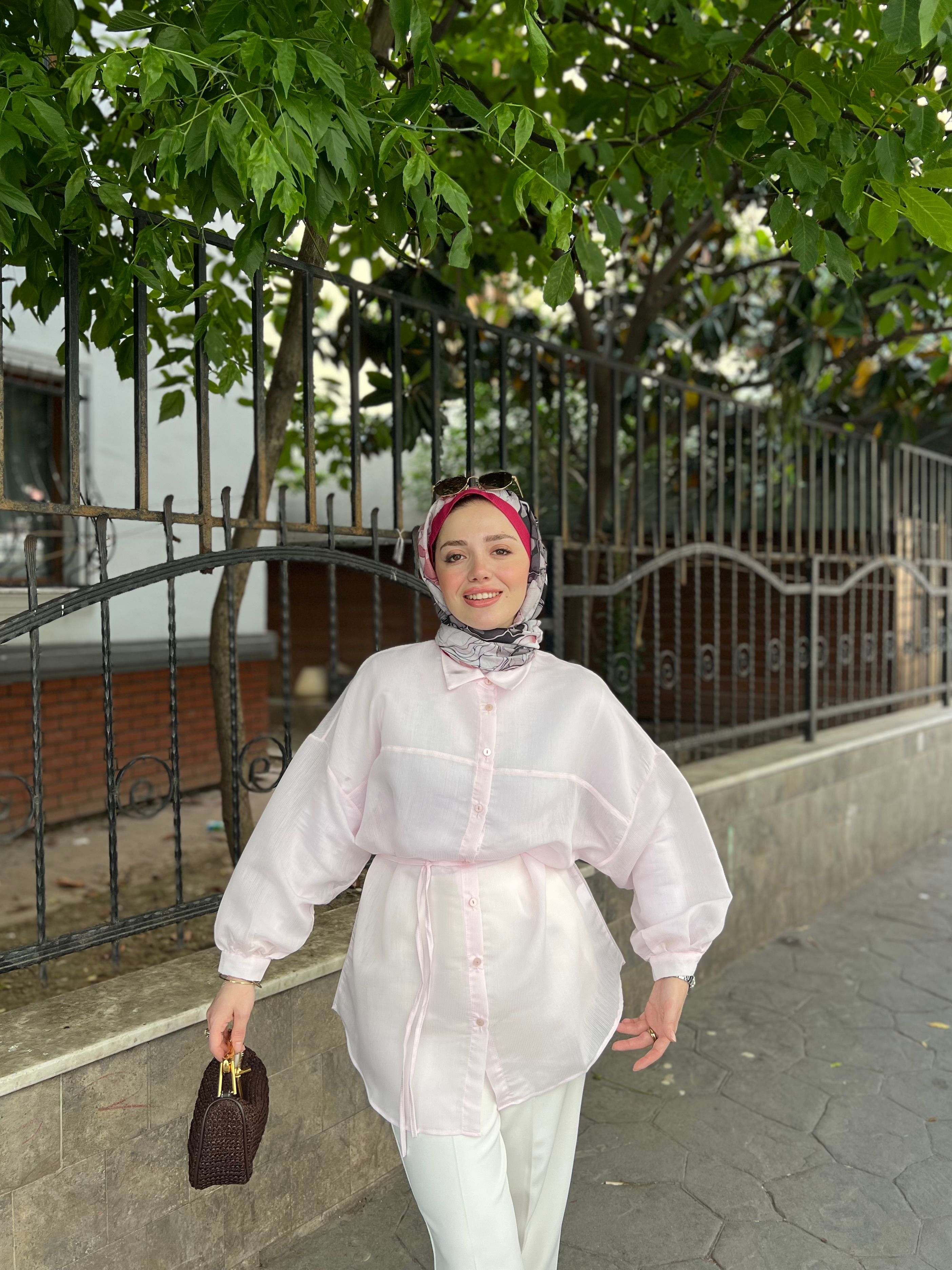 BELİ İPLİ GÖMLEK / PEMBE