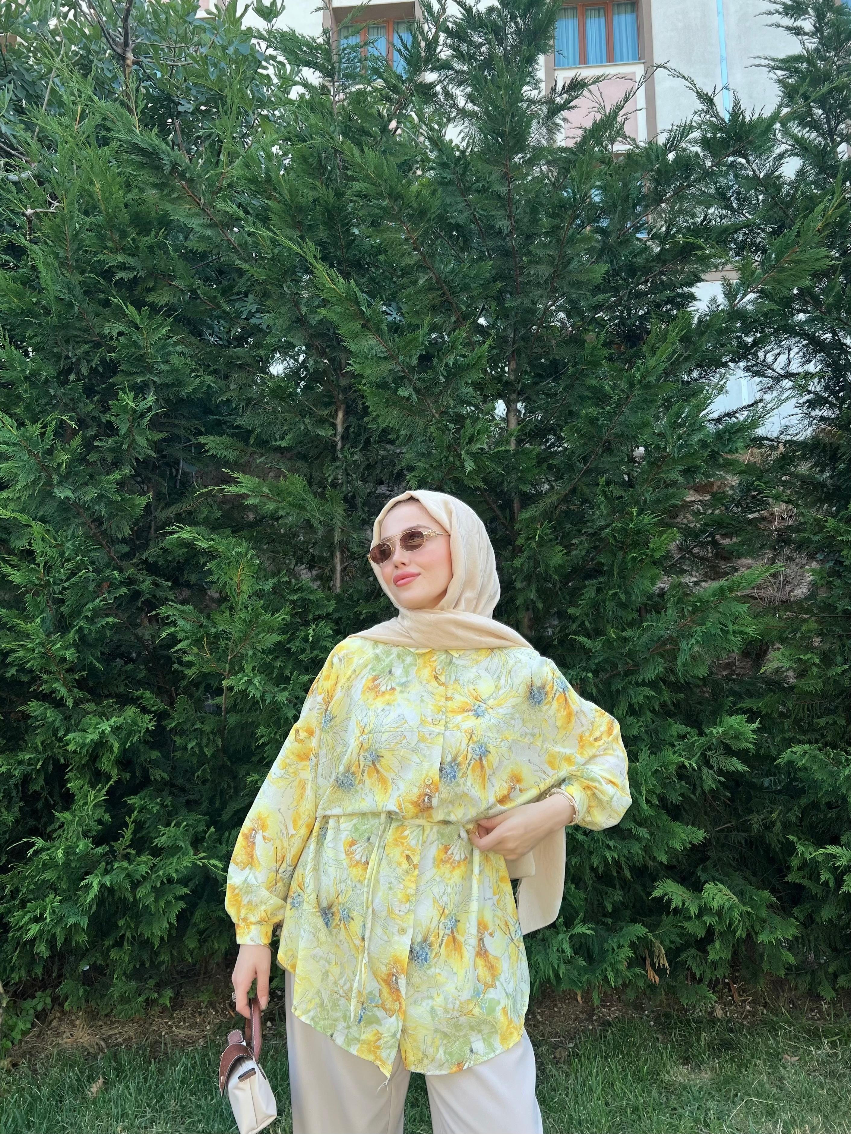 ÇİÇEK DESEN GÖMLEK / SARI