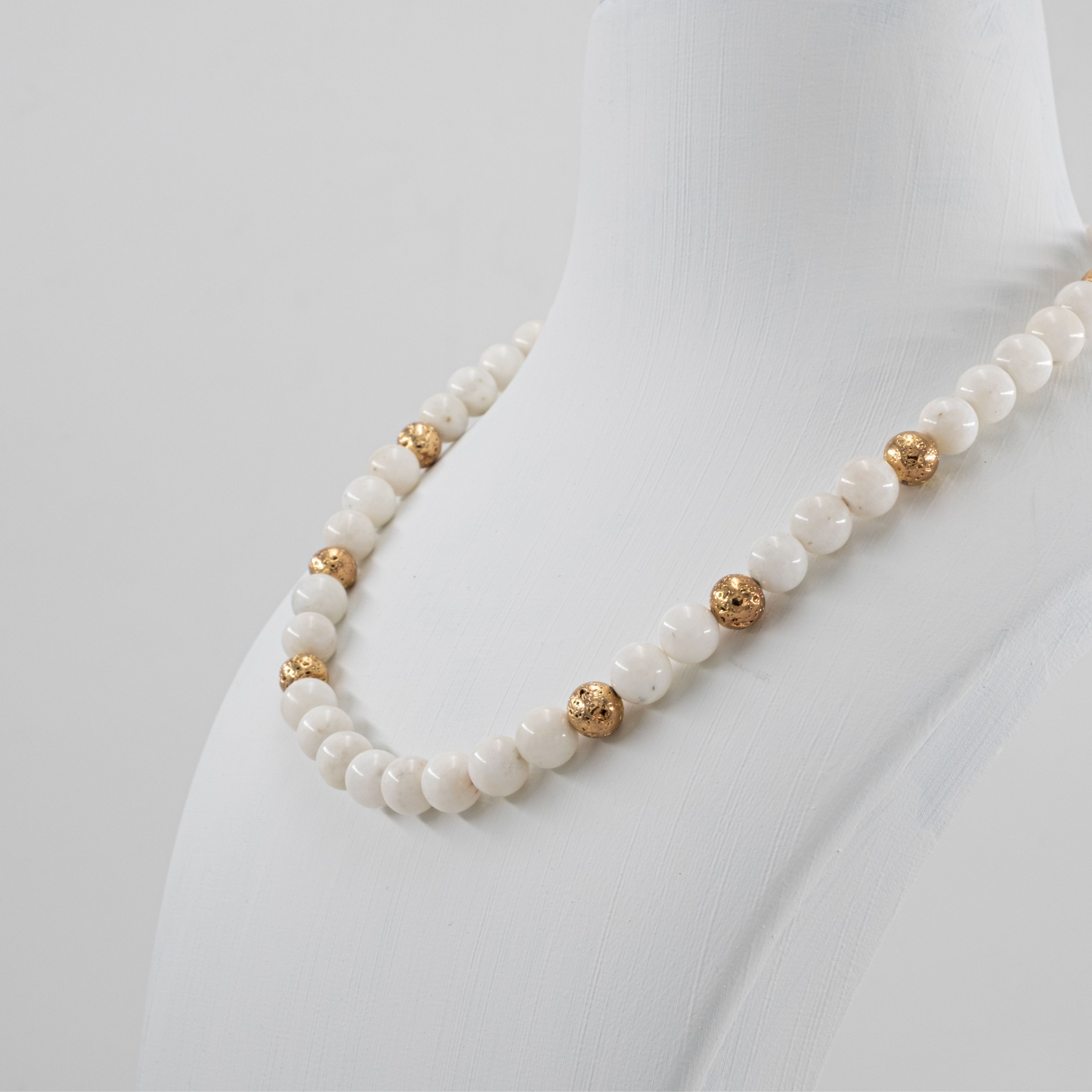 Moonstone Necklace with Gold Lava Stone Details