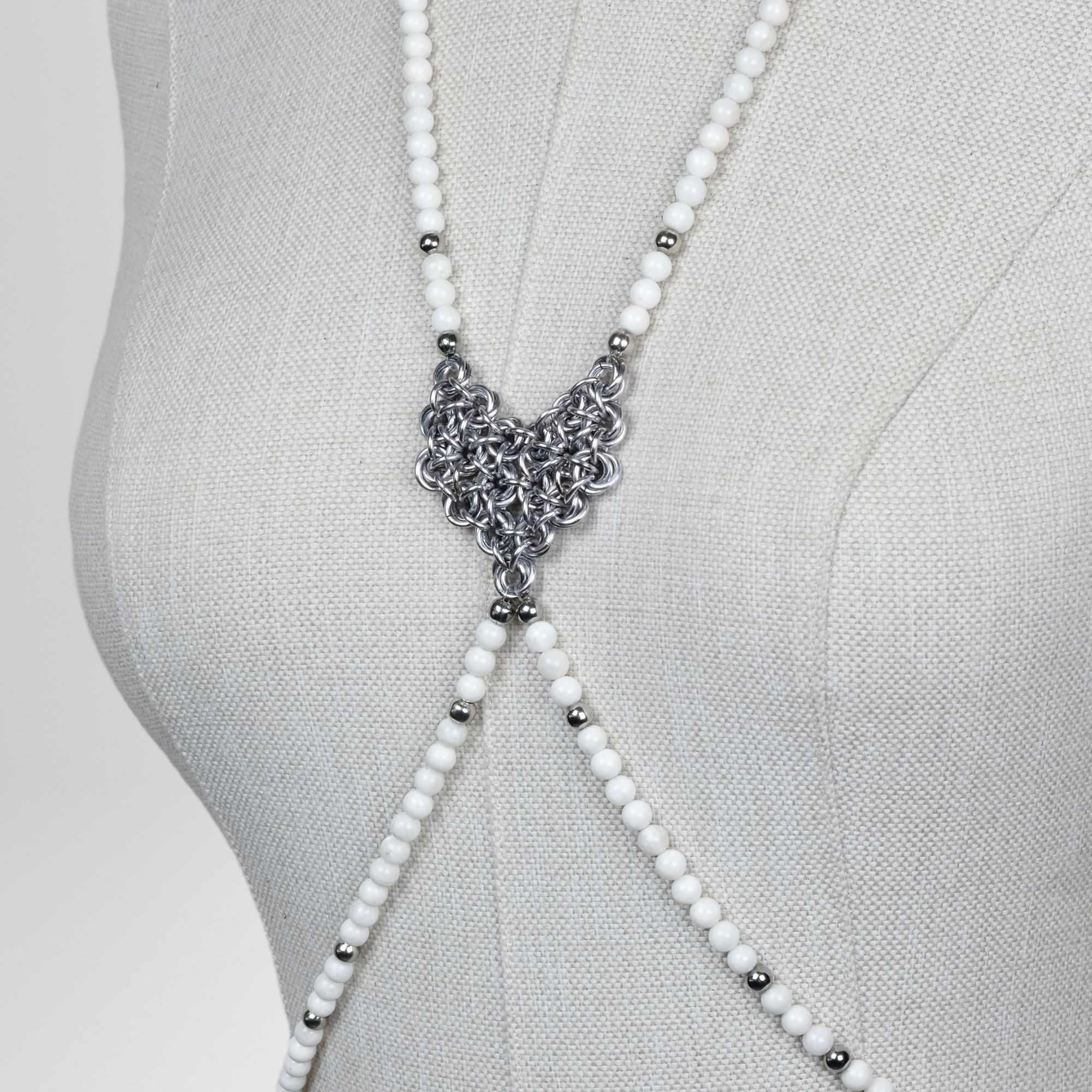 Moonstone Body Chain with Handwoven Chainmail Detail – Statement Body Jewelry