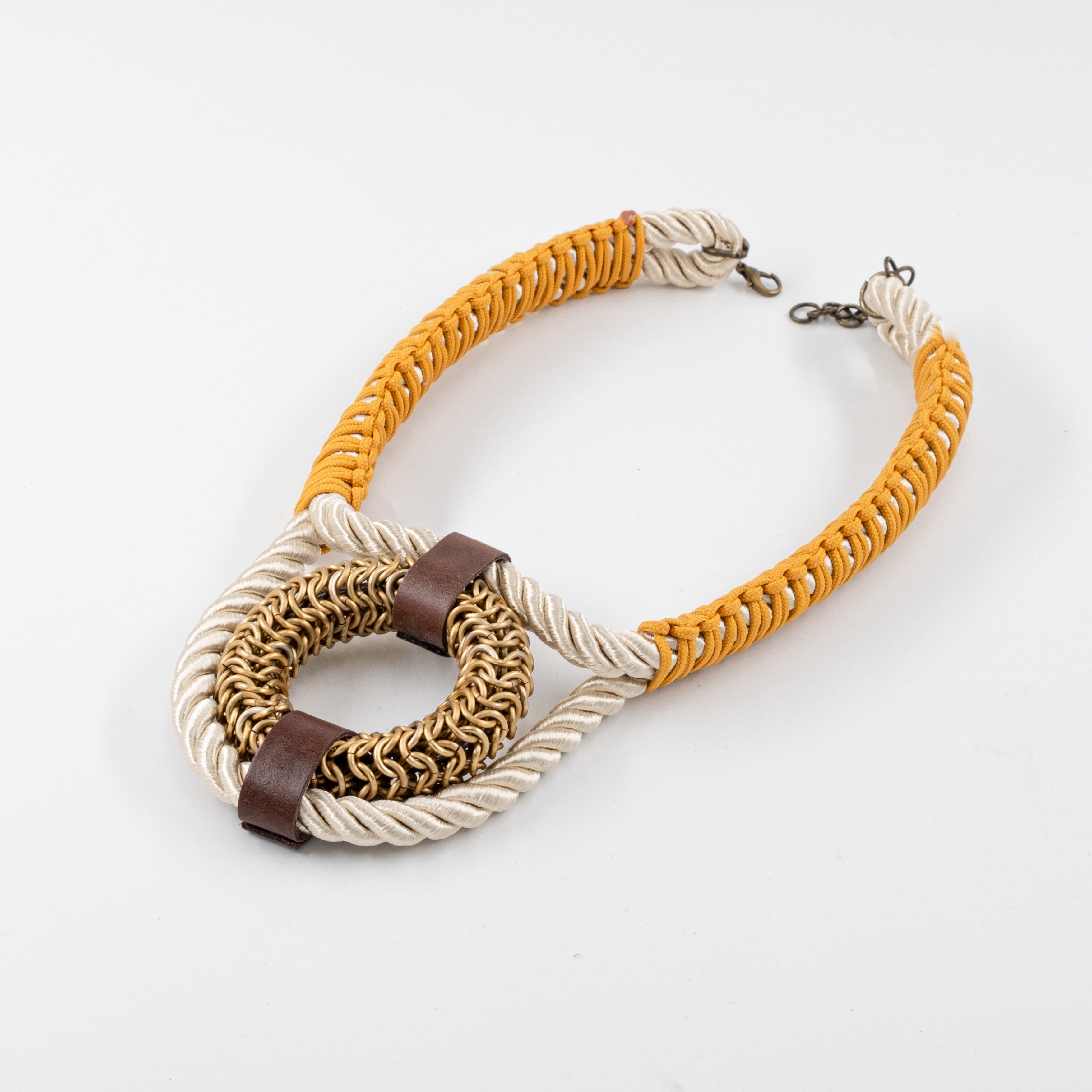 Macrame Choker with Chainmail Ring Detail – Handwoven Statement Necklace