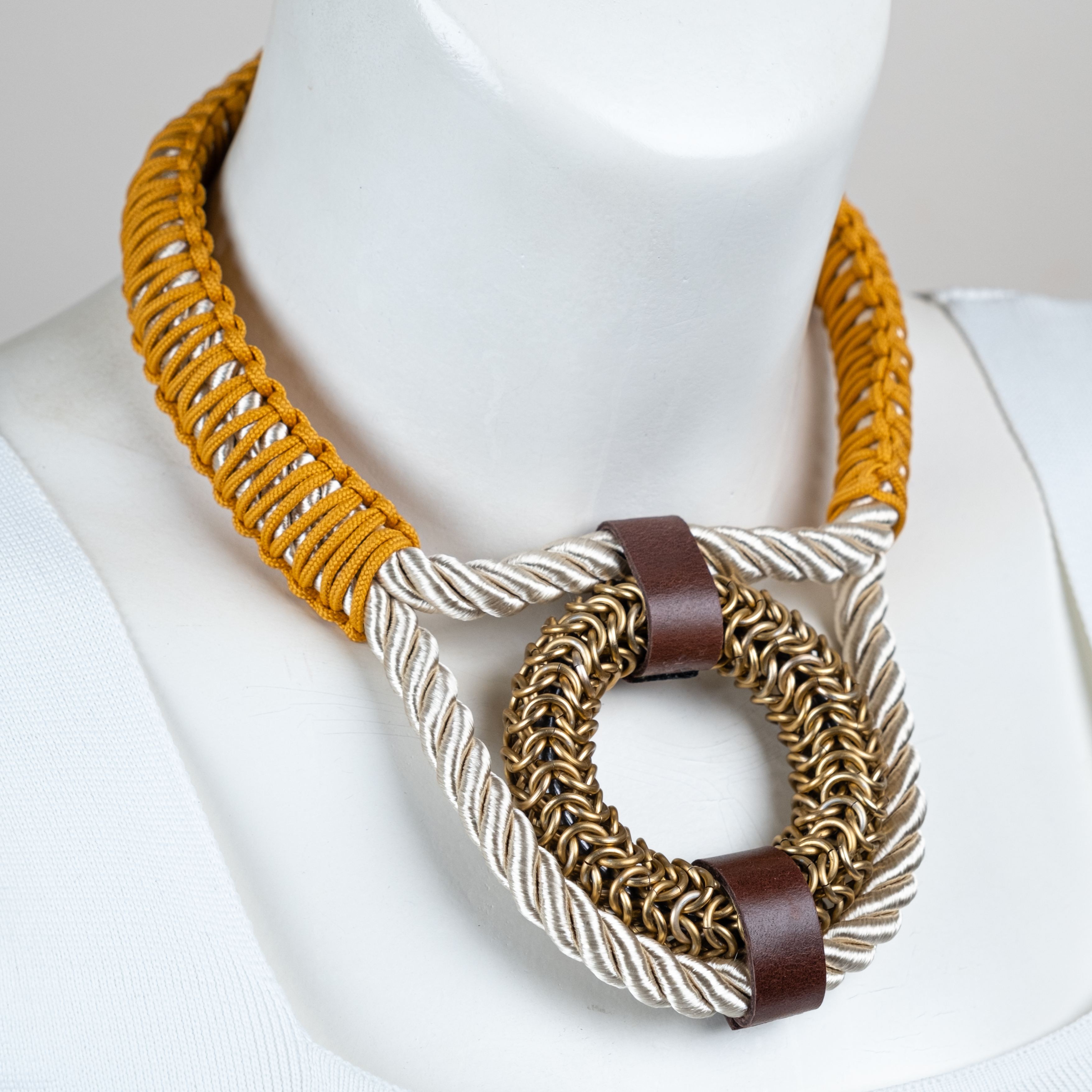 Macrame Choker with Chainmail Ring Detail – Handwoven Statement Necklace