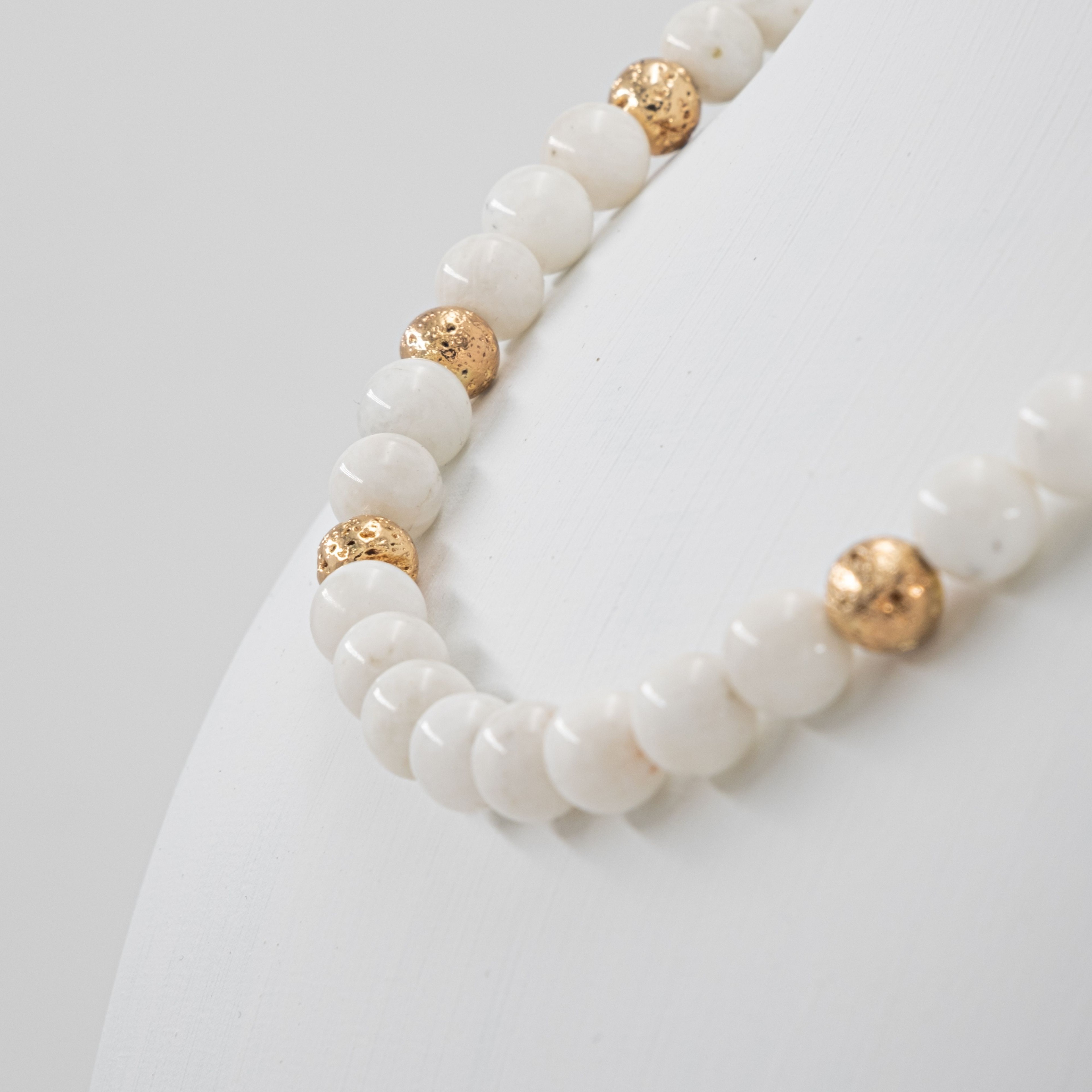 Moonstone Necklace with Gold Lava Stone Details