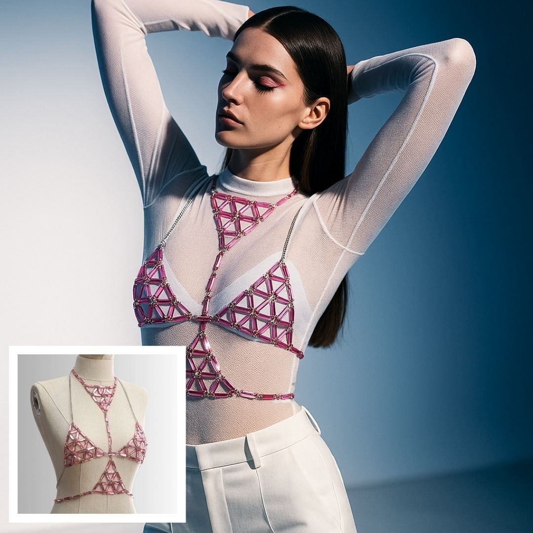 Akrilik Kristal Modüler Vücut Takısı - PEMBE