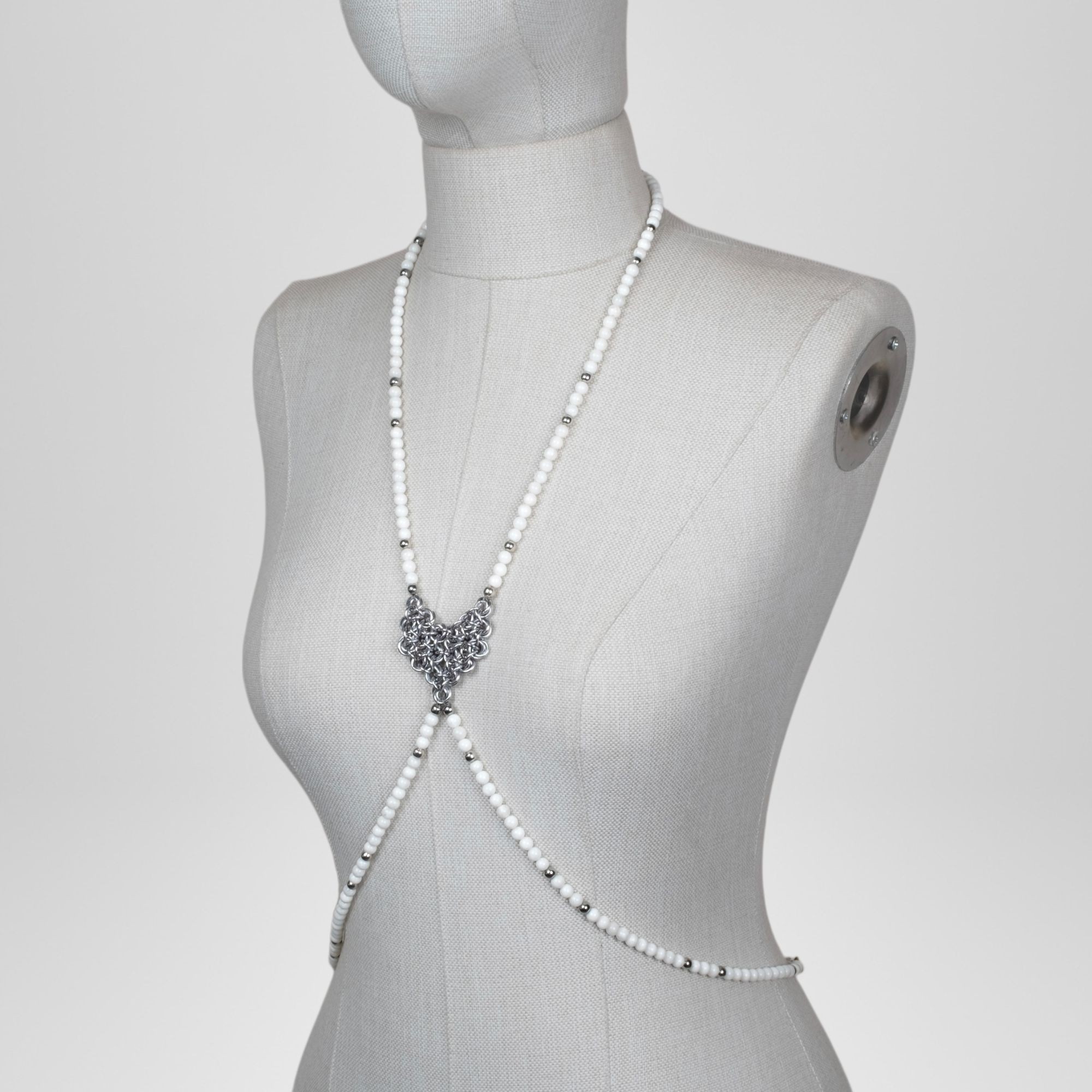 Moonstone Body Chain with Handwoven Chainmail Detail – Statement Body Jewelry