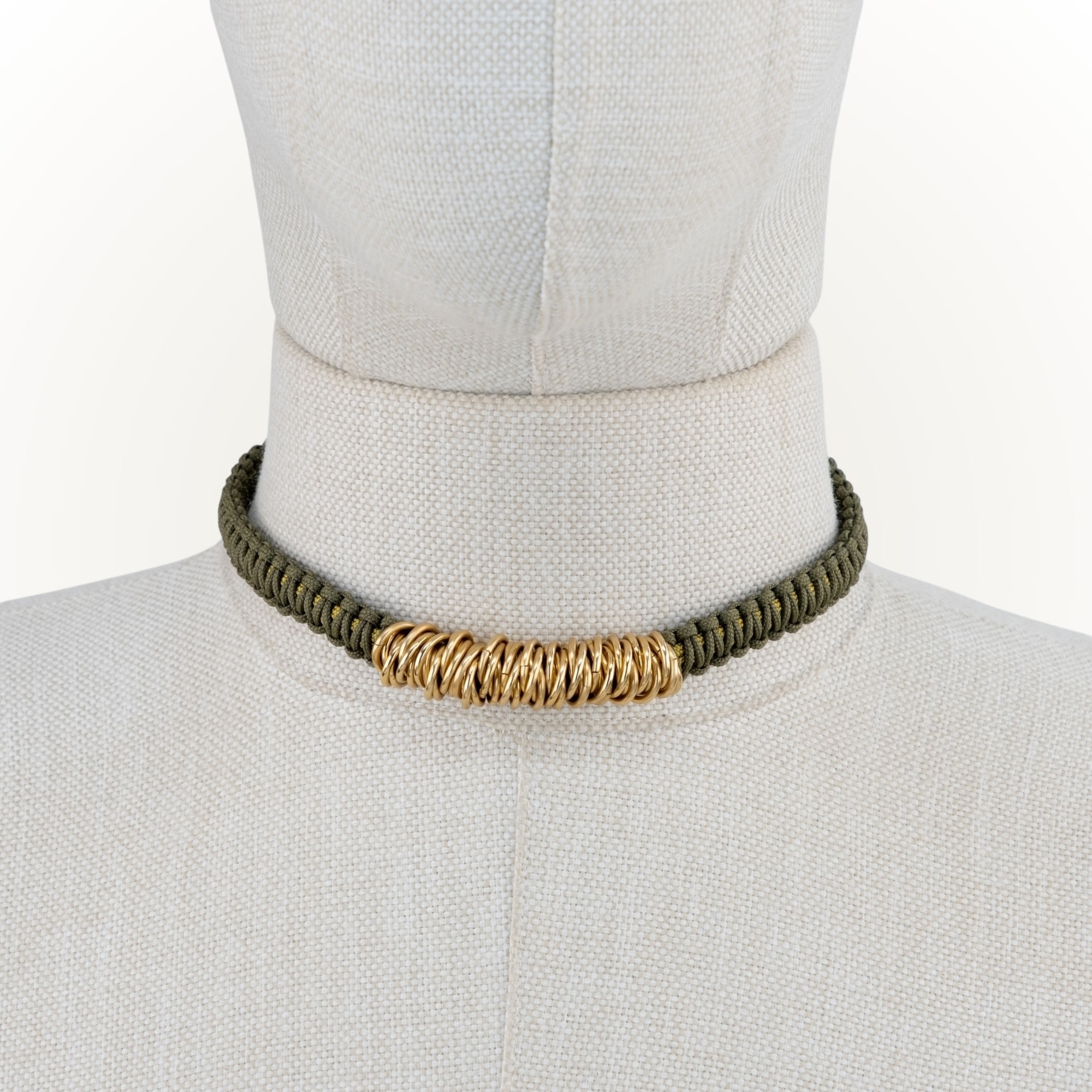 Makrome - Örgü Zırh Choker Kolye - Haki - Bej
