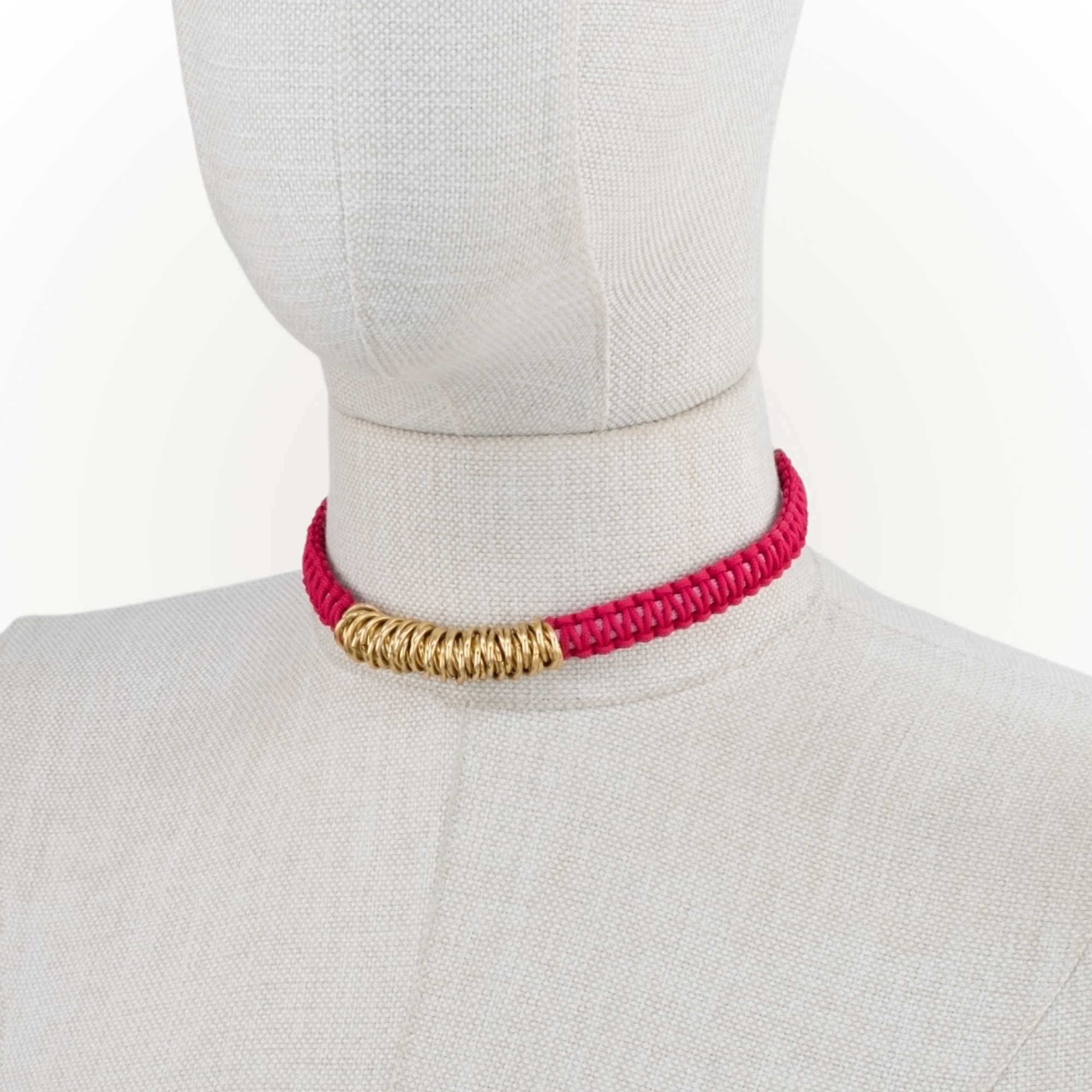 Makrome - Örgü Zırh Choker Kolye - Fuşya - Pembe